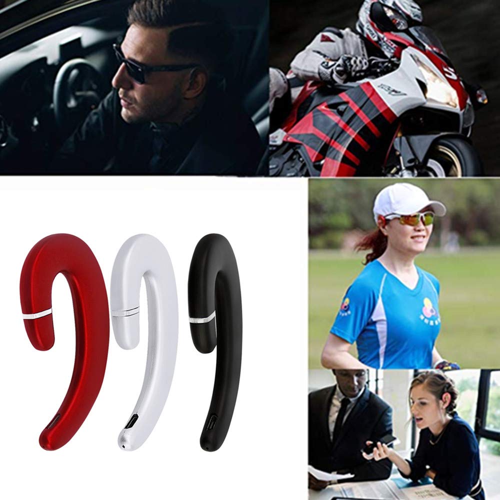 Wireless Bluetooth Headset with Ear Hook, Single Ear Headphone with Microphone & Noise Cancelling, Comfortable Pain-Free Design for iPhone 14/13/12/11/X/8 & Android Phones (Silver) - Perfect for Driving, Office Calls & Outdoor Activities