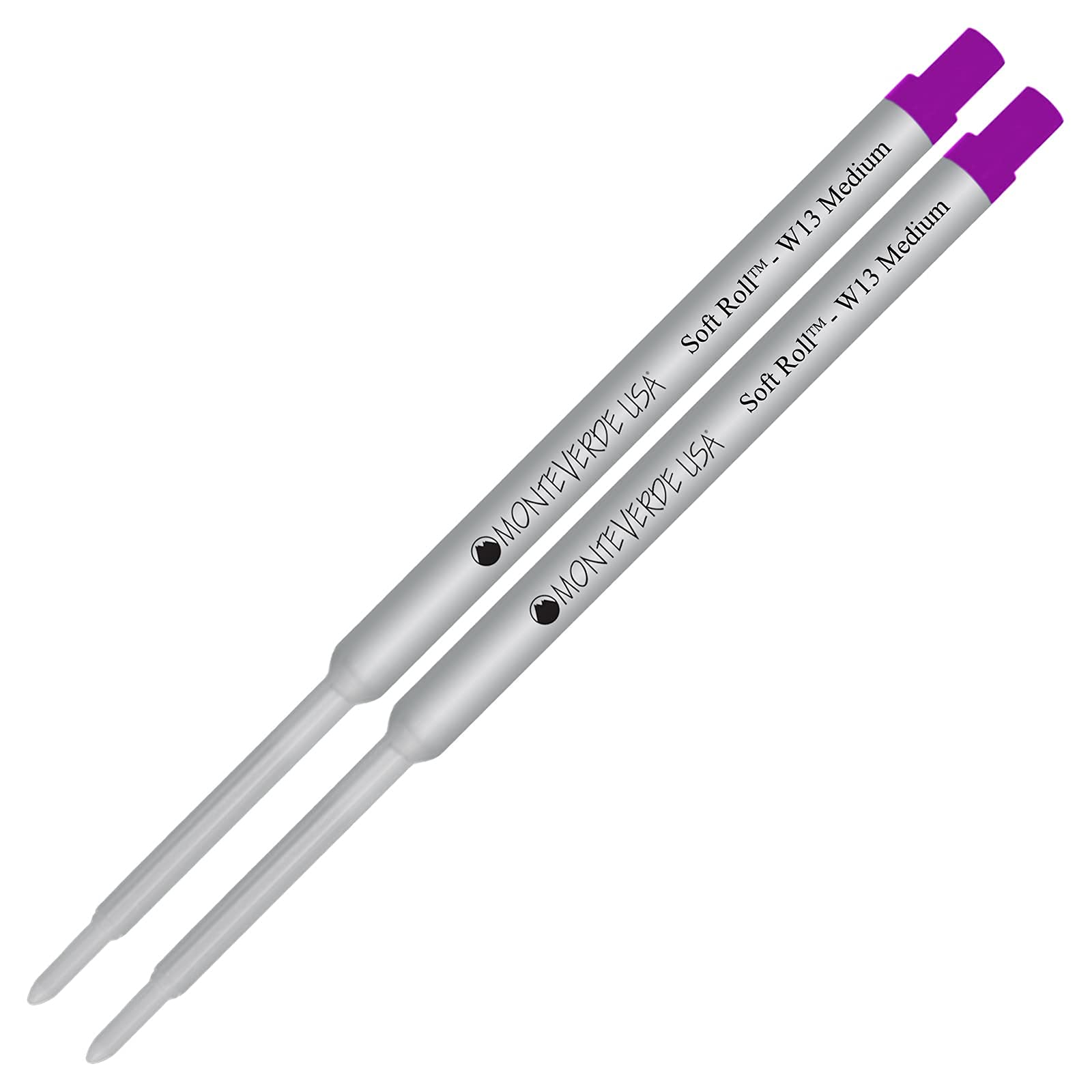 Monteverde Soft Roll Ballpoint W13 Ink Refill 2-Pack - Compatible with Waterman Style Pens - Purple Medium Tip 0.7mm - Smooth Writing for Office, School & Daily Use