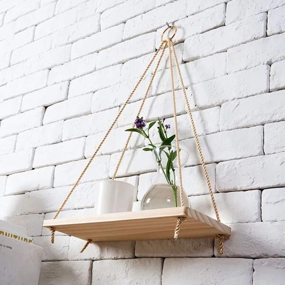Hemoton 2-Pack Hanging Rope Shelf - Wooden Storage Basket & Sling Pot Holder for Kitchen, Bathroom, Bedroom Organization - Perfect for Plants, Towels, and Home Decor