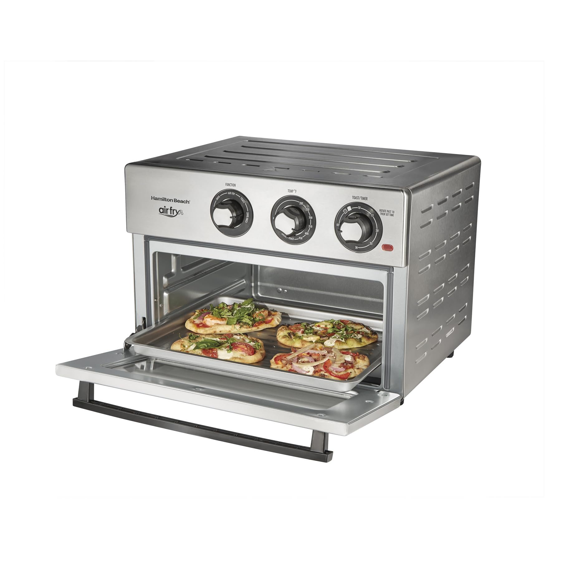 Hamilton Beach 6-in-1 Toaster Oven Air Fryer Combo with Bake, Broil & Toast Functions | 1800W Countertop Oven for Pizza, Chicken, Cookies | Stainless Steel Kitchen Appliance for Small Spaces & Dorm Rooms