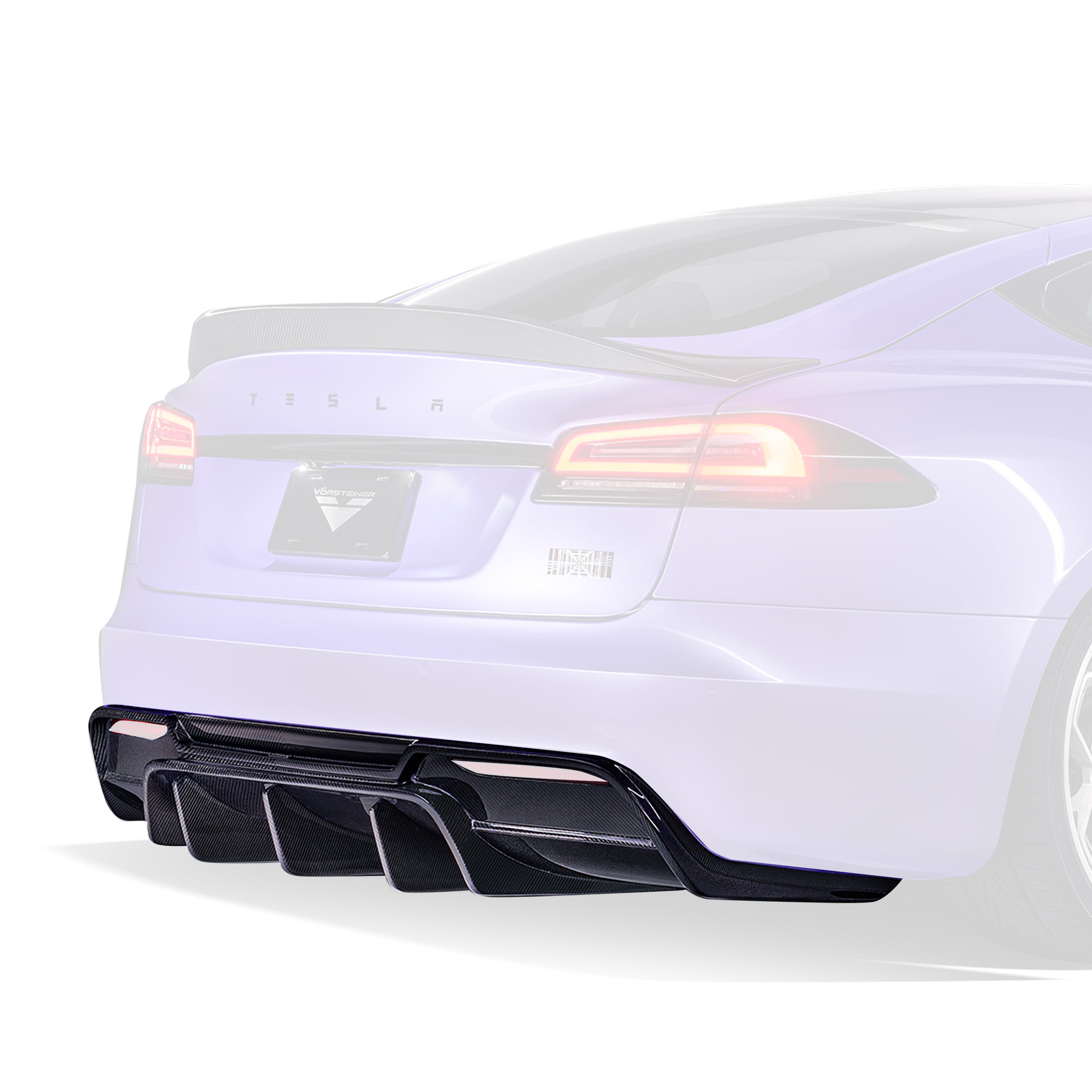 VRS Tesla Model S Plaid Aero Rear Diffuser - Carbon Fiber PP 2x2 Glossy Finish - High Performance Rear Diffuser for Tesla Model S Plaid - Enhance Aerodynamics & Style for Track & Street Racing