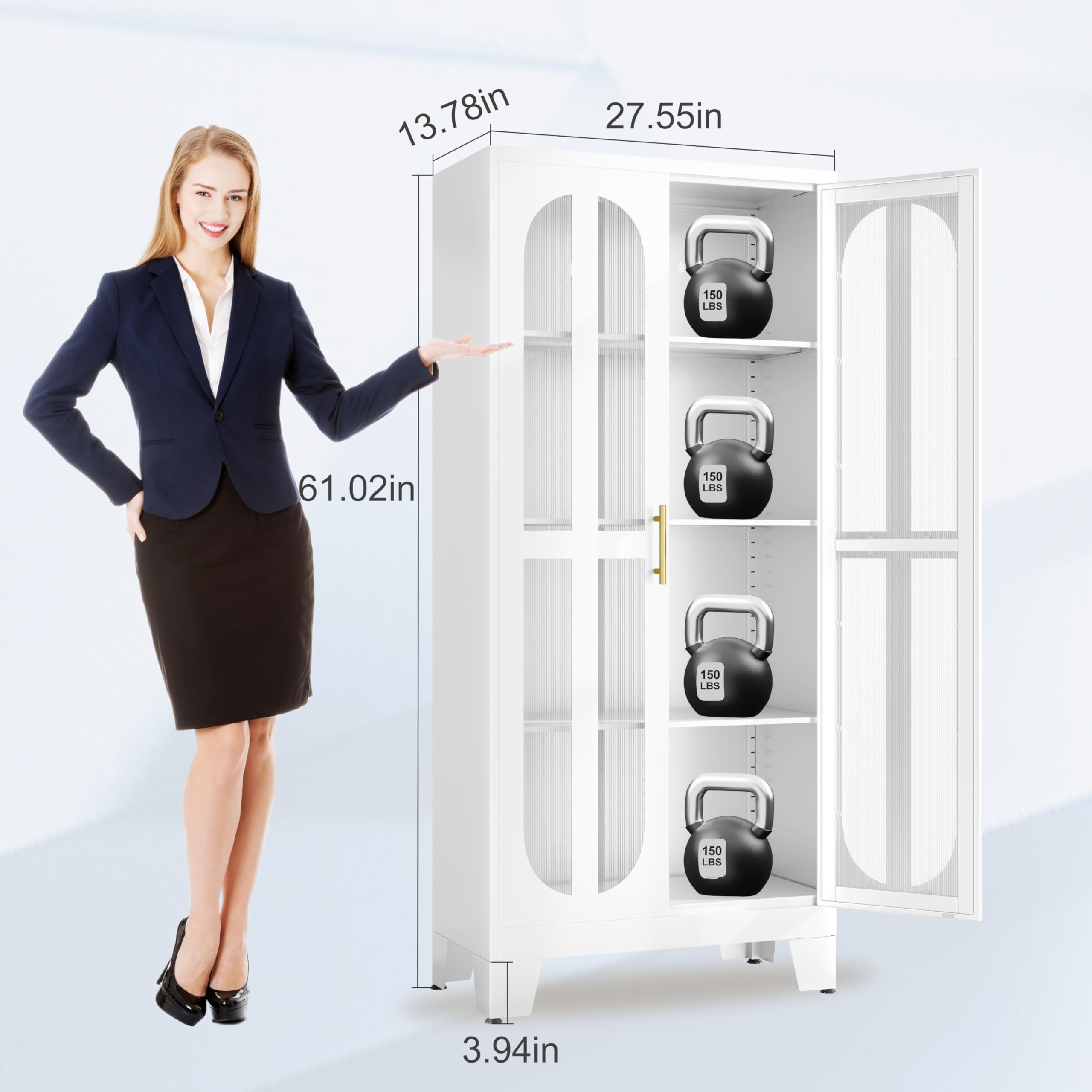Stainless Steel Kitchen Pantry Storage Cabinet with Acrylic Glass Doors & Adjustable Shelves - 61.02
