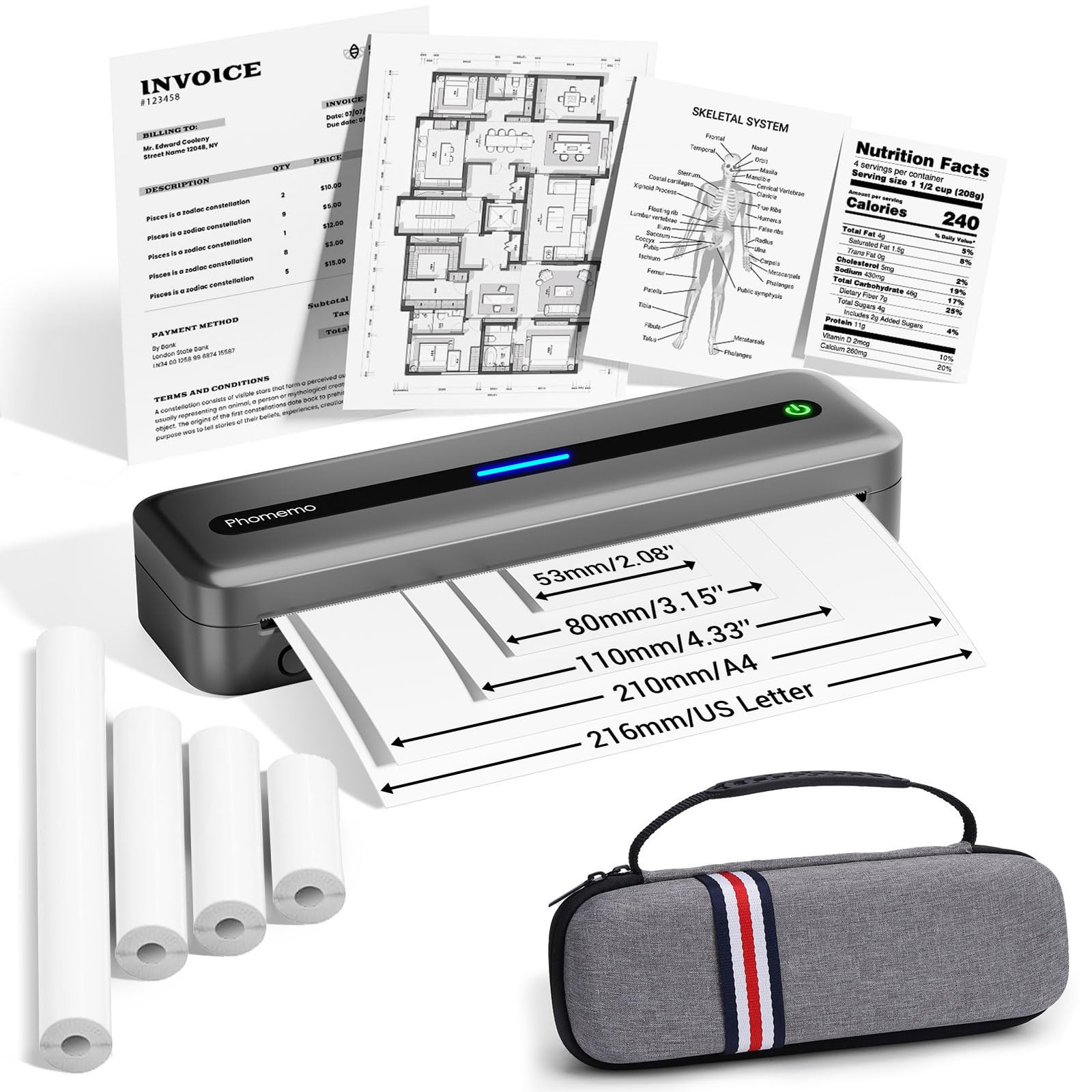 Phomemo M832 Wireless Bluetooth Thermal Printer - Portable Inkless Printer for Travel, Home & Office - Compatible with 8.5