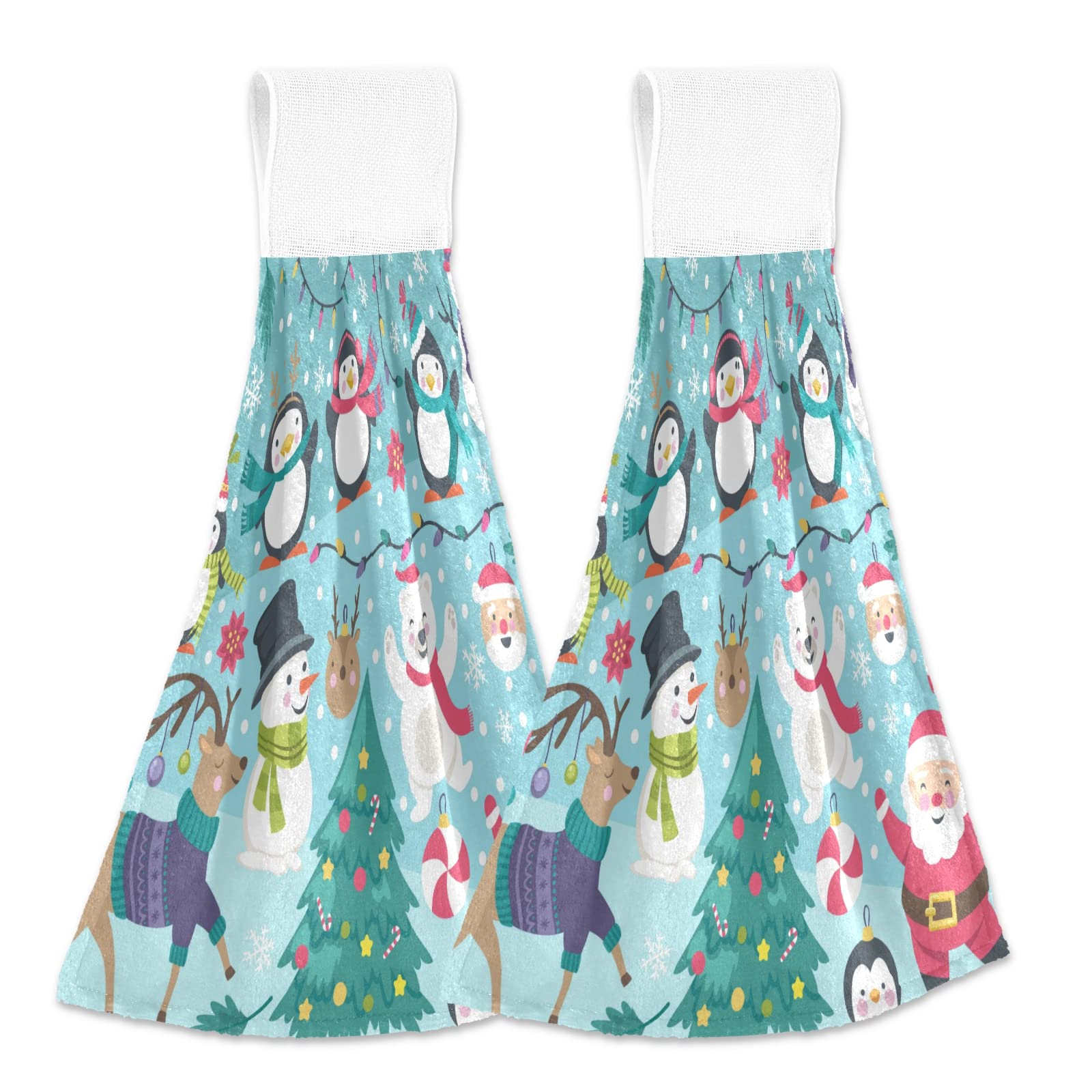 Christmas Kitchen Towels Set of 2 - Penguin Santa Snowman Deer Holiday Hand Towels with Hanging Loop, Soft Absorbent Washcloths for Home Decor, Bathroom & Gifts | Perfect for Holiday Parties, Festive Decor & Cozy Winter Home