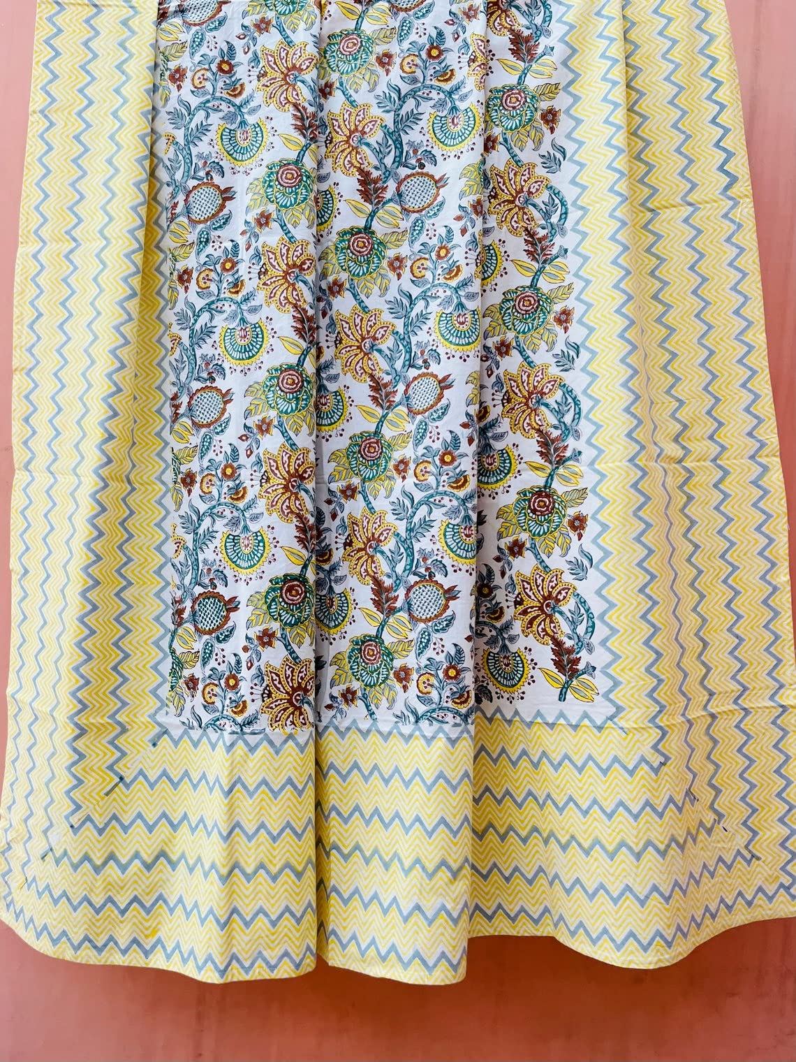 Handmade Indian Floral Block Print Cotton Tablecloth - Rectangle Kitchen Table Cover, Jaipur Style Table Linen for Dining, Parties & Home Decor