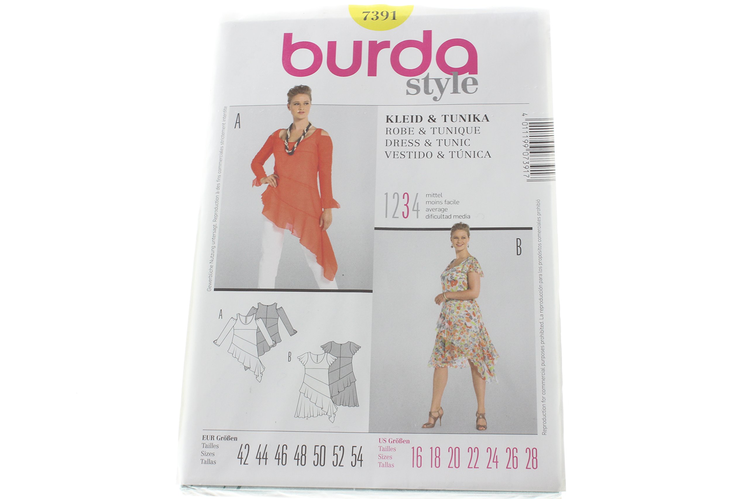 Burda 7391 Women's Plus Size Dress & Tunic Sewing Pattern - Size 16-28 (US) | DIY Fashion for Curvy Women | Perfect for Casual Wear, Office Outfits & Special Occasions