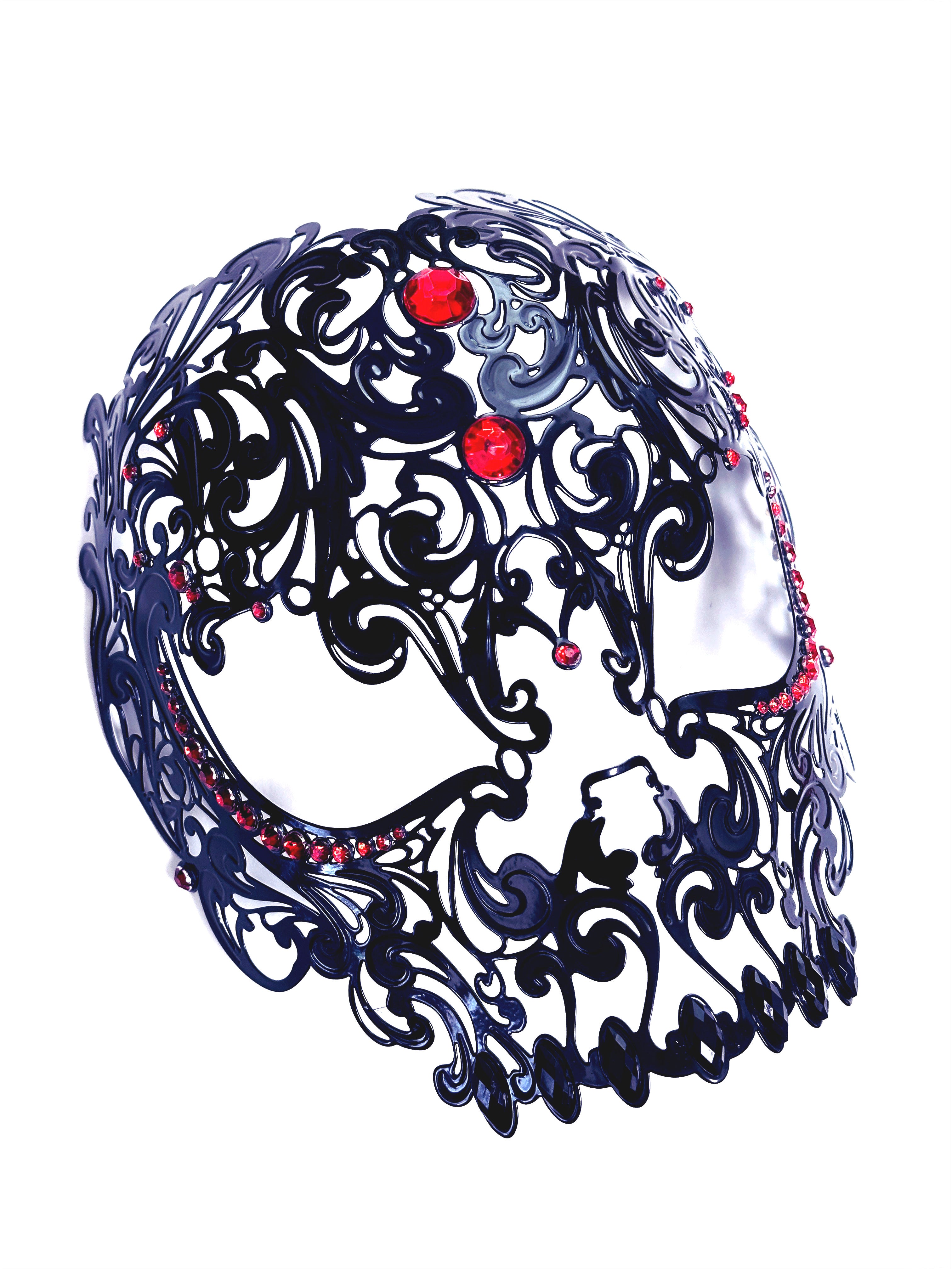 Gothic Metal Skull Decor - Black & Red Handmade Art Piece for Home, Office, and Halloween Decorations