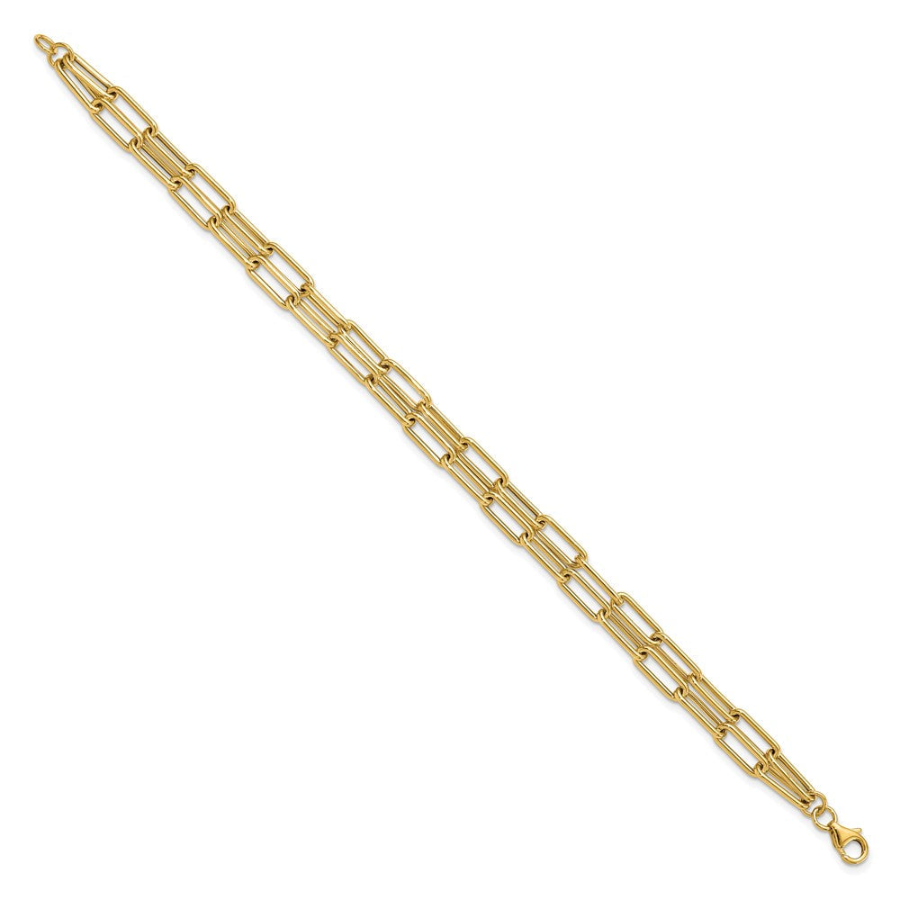 14K Gold Polished Double Layer Paperclip Link Bracelet - 7.5 Inches | Elegant Leslie's LF1512 Model | Perfect for Daily Wear, Office & Special Occasions