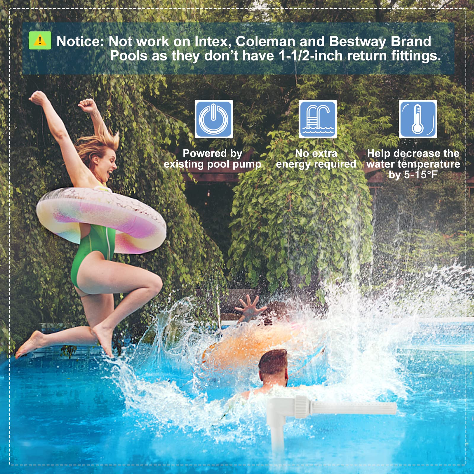 Adjustable Pool Fountain Kit for Inground & Above Ground Pools - 1.5