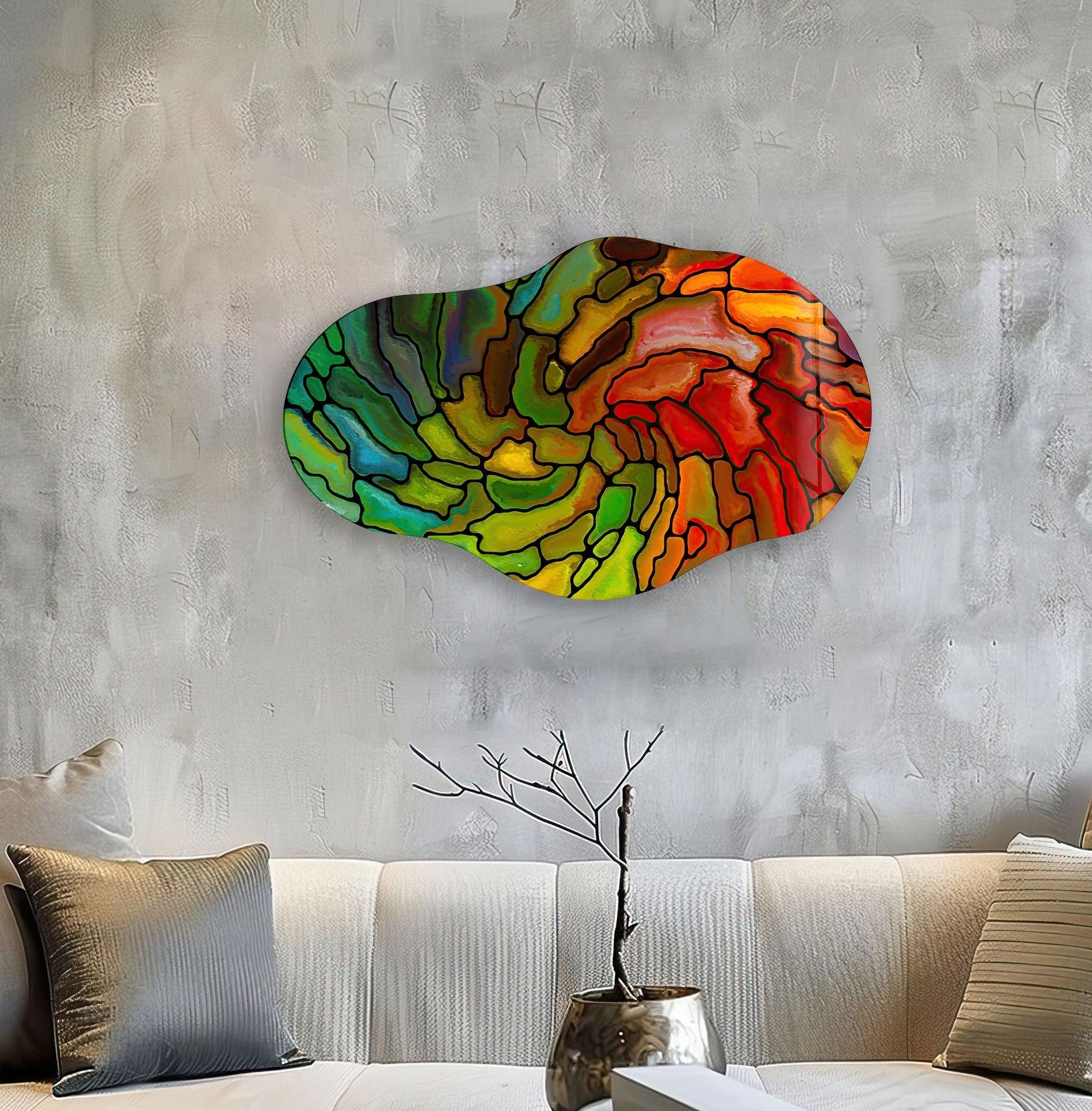 Handmade Asymmetrical Red Stained Glass Wall Art - Modern Abstract Sun Catcher for Home Decor, Living Room, Bedroom & Office