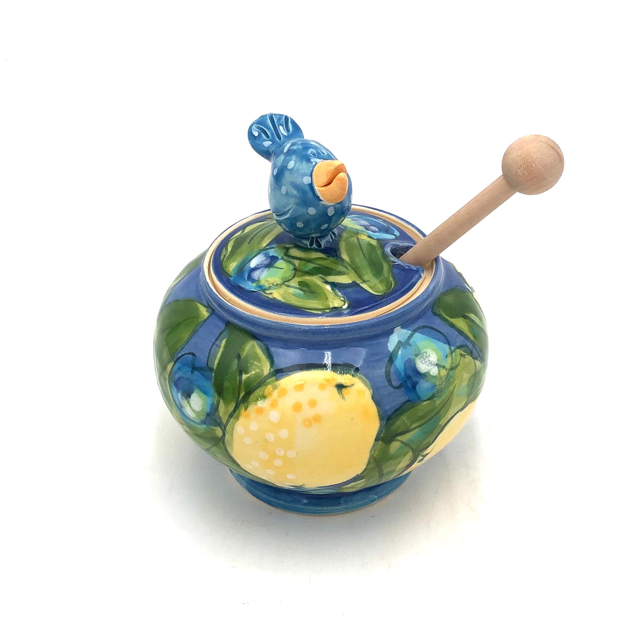Susan & Peter Stark Ceramic Honey Jar with Lid - Blue, Airtight Food Storage for Tea, Coffee, Sugar & Spices - Perfect for Kitchen, Pantry & Gift Giving