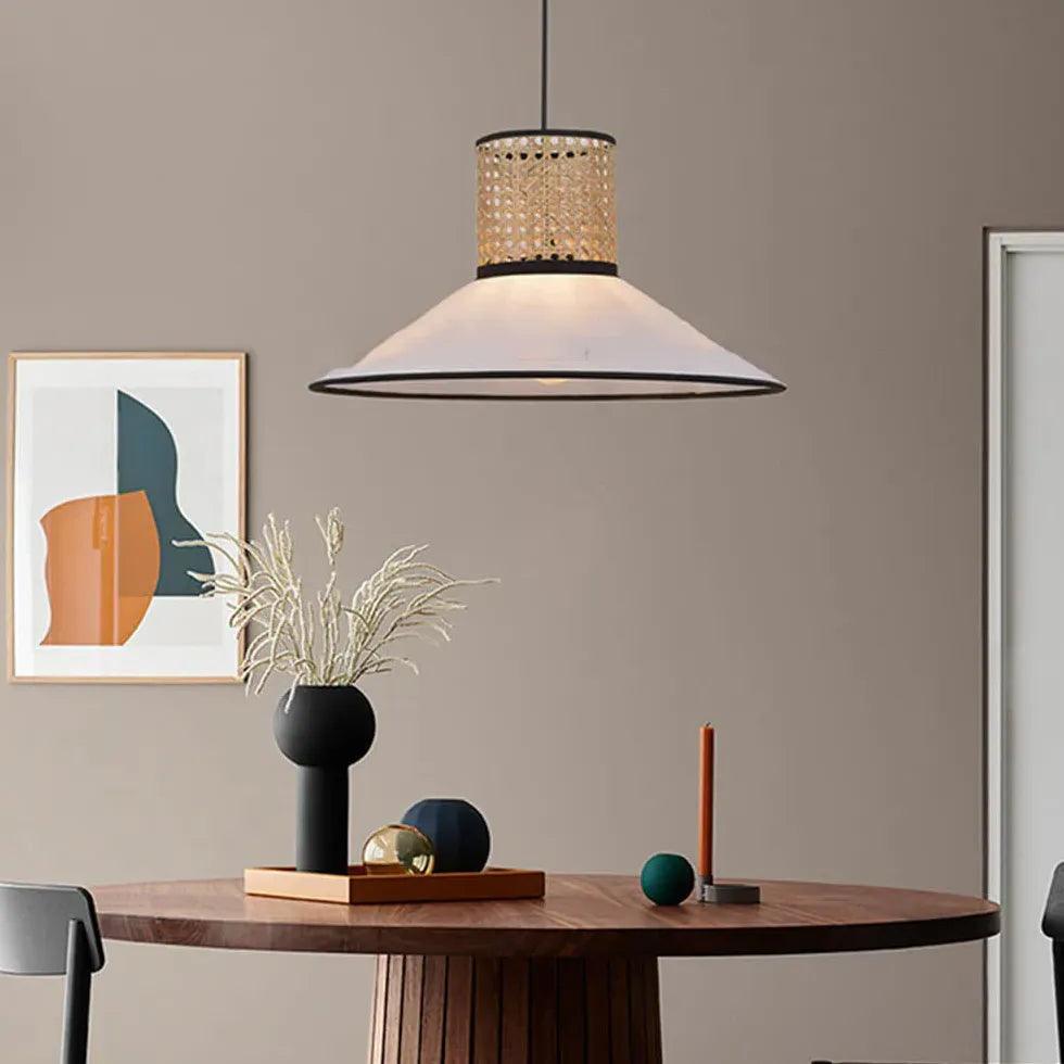 Rattan & PVC Mixed Materials Pendant Light - Modern Boho Ceiling Lighting Fixture for Dining Room, Bedroom, or Living Room Decor