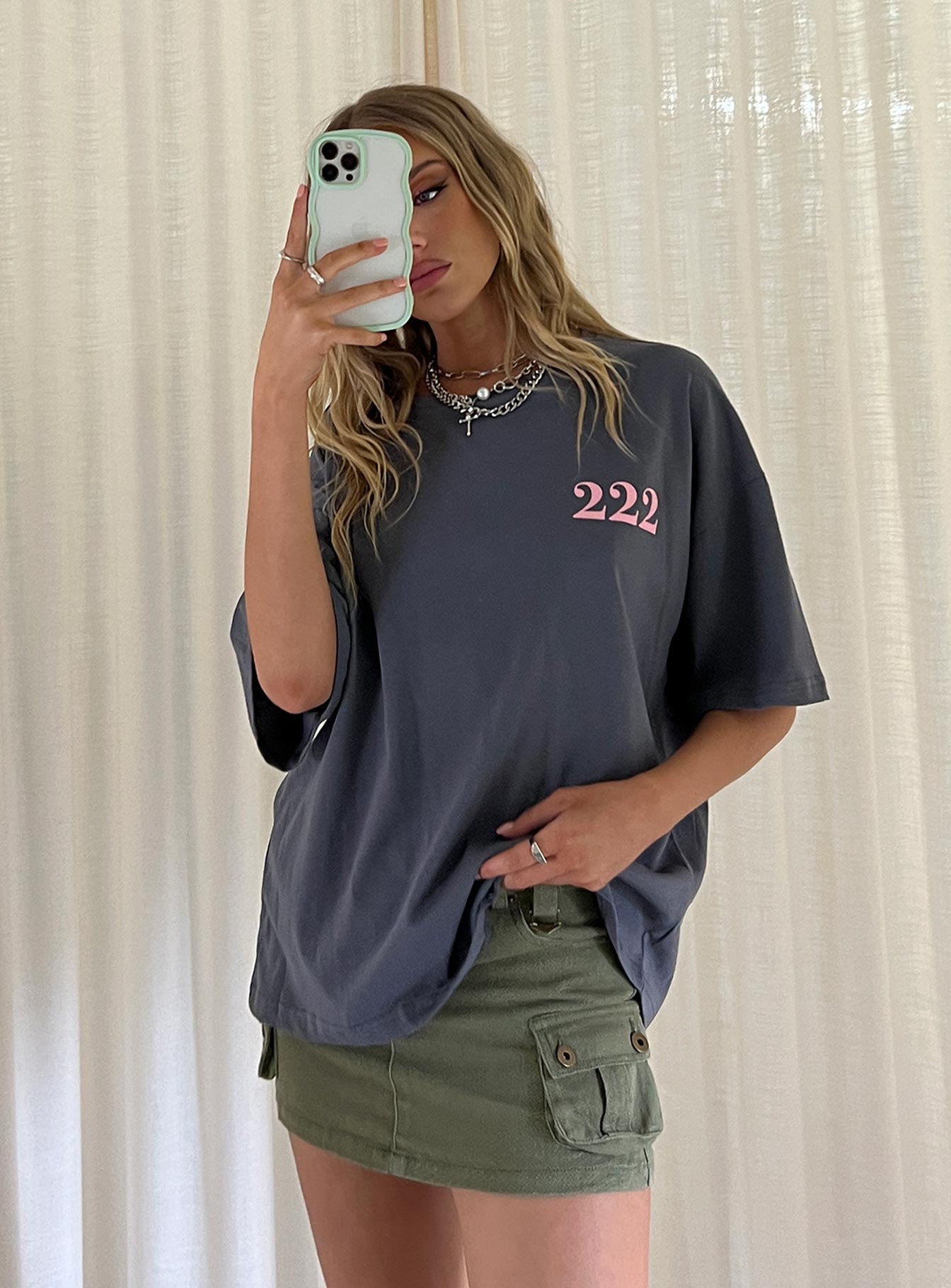 222 Alignment Oversized T-Shirt for Men & Women - Soft Slate Gray Cotton Streetwear Tee - Perfect for Casual Wear, Street Style & Loungewear