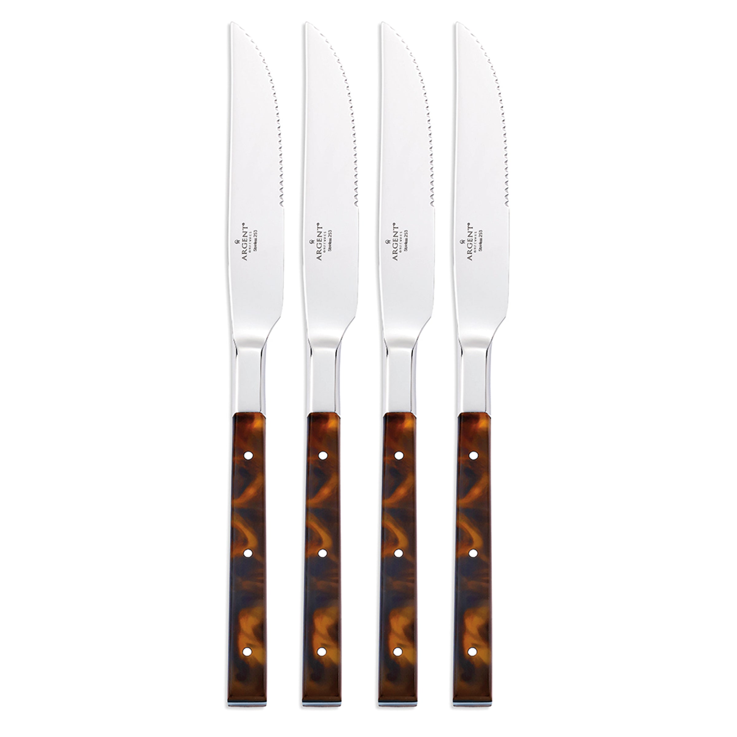 Premium St. Laurent 4-Piece Tortoise Handle Steak Knife Set - Elegant Cutlery for Fine Dining, BBQ Parties & Steakhouse-Style Meals at Home