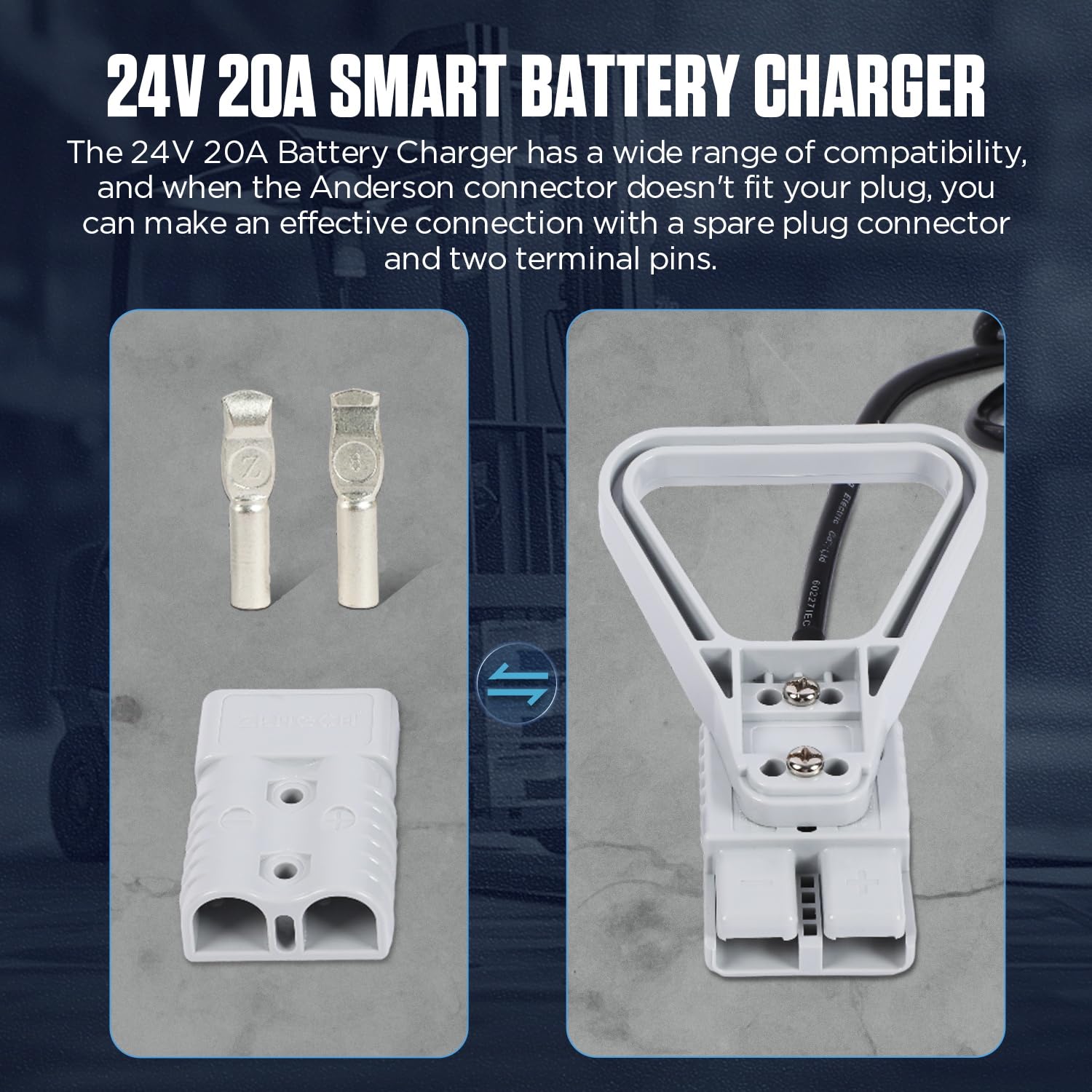 24V 20A Smart Forklift Battery Charger - Fully Automatic LCD Charger for 100AH-200AH Lead-Acid Batteries with Cooling Fan & 7 Protections - Perfect for Warehouses, Logistics & Industrial Equipment Charging