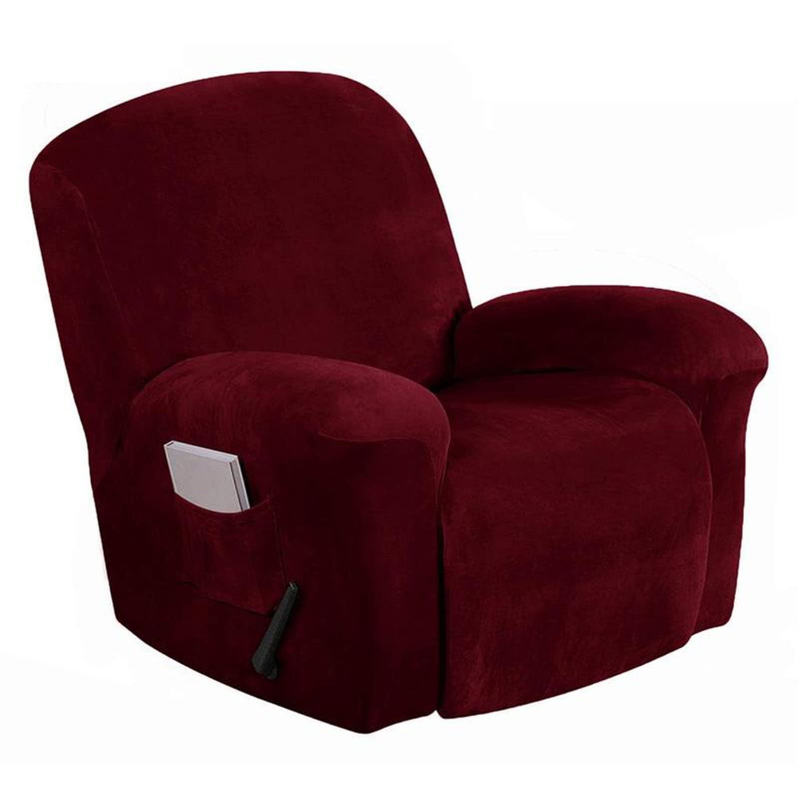 4-Piece Velvet Recliner Chair Covers - Stretch Furniture Protector for 1-Seater Armchairs, Sofas & Couches | Pet & Kid Friendly | Perfect for Living Room, Home Theater & Nursery (Fits Cats & Dogs)