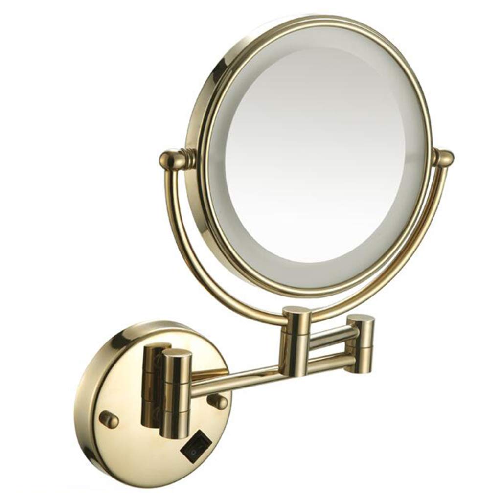 8 Inch Gold Wall Mounted Makeup Mirror with LED Lights - 3X Magnification Vanity Mirror for Bathroom & Dressing Room, Double Sided Cosmetic Mirror with Plug-in Power - Perfect for Makeup Application, Skincare Routine & Grooming