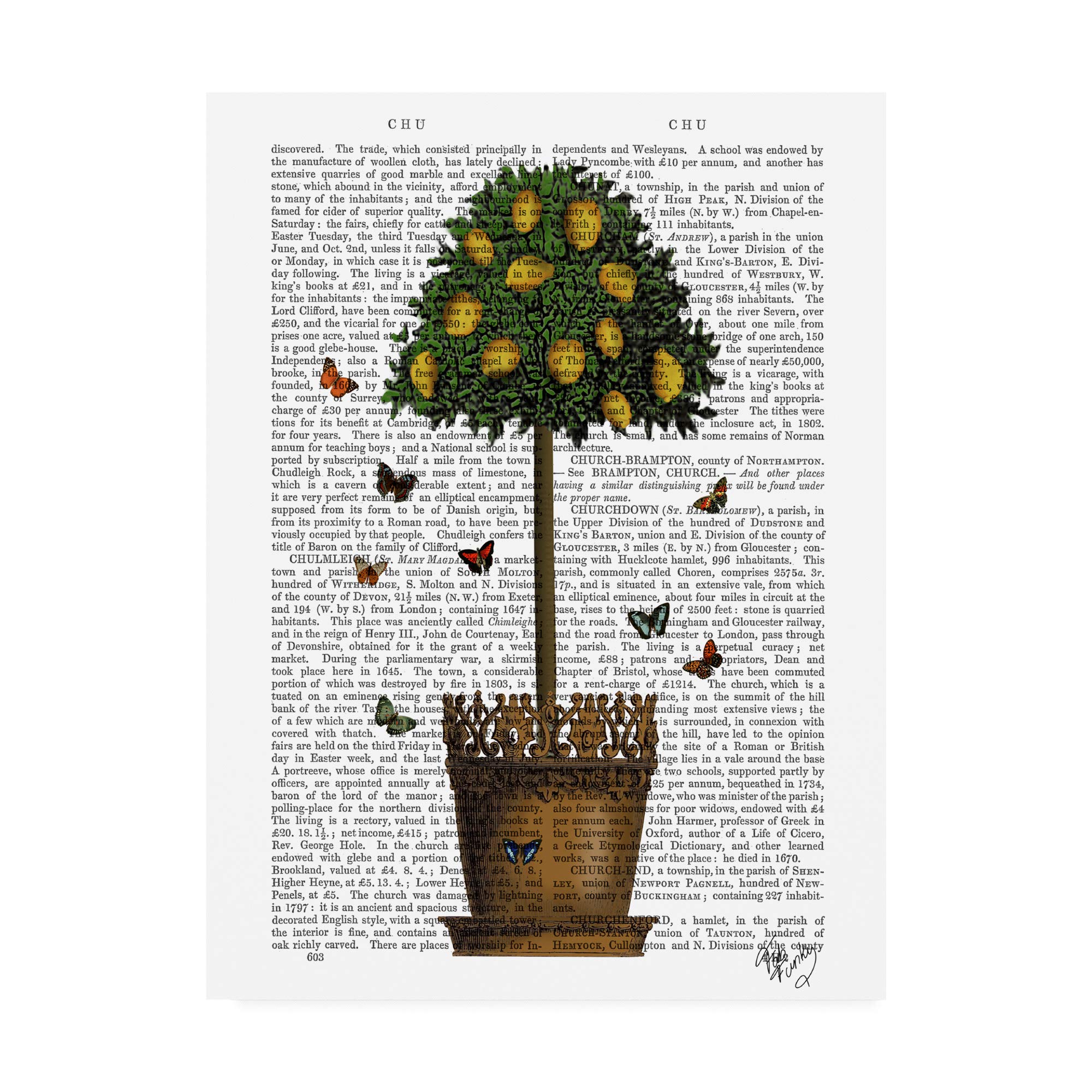 Fab Funky Potted Lemon Tree Canvas Art Print - 35x47 Inches, Modern Home Decor for Living Room, Bedroom & Office