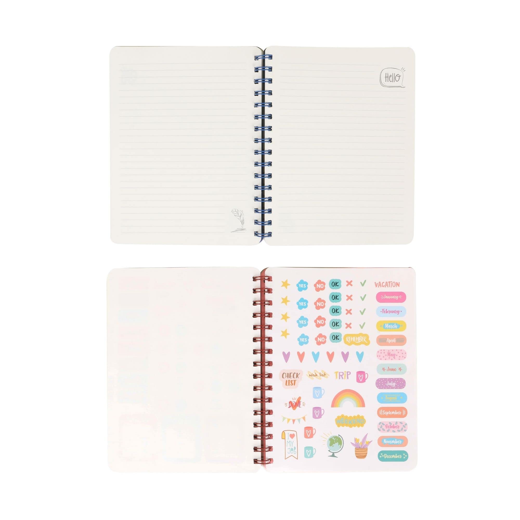 DOODLE B5 Hardbound Wiro Notebook with Theme Based Dangler - 160 Undated Ruled Pages, 80gsm Acid-Free Recyclable Paper - Flat Lay Design for Comfortable Writing - Includes 2 Twinkling Stars Sticker Sheets - Perfect for Journaling, Note Taking & Creative Planning