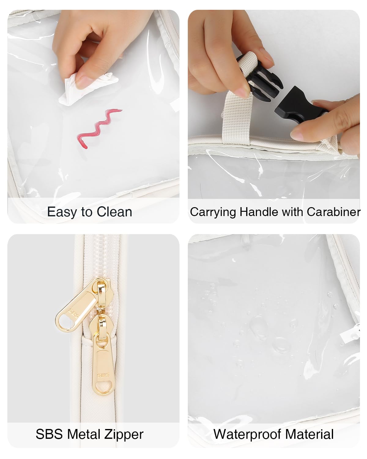 TSA Approved Clear Toiletry Bag Set - 2 Pack Quart Size 3-1-1 Compliant Travel Makeup Organizer | Waterproof PU Travel Cosmetic Bags for Airplane Carry-On (Off White) - Perfect for Airport Security & Weekend Getaways