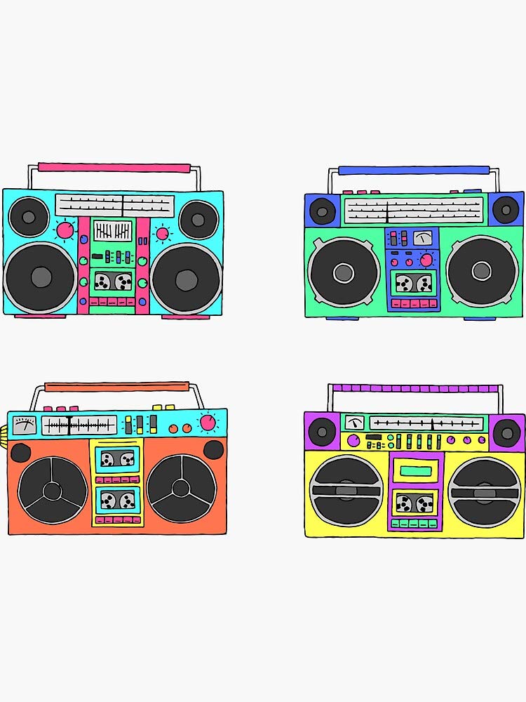 80s Retro Boombox Sticker - Waterproof Vinyl Decal for Hydro Flask, Laptop, Skateboard, Phone Case, and Car - Durable Graphic Stickers for Personalization
