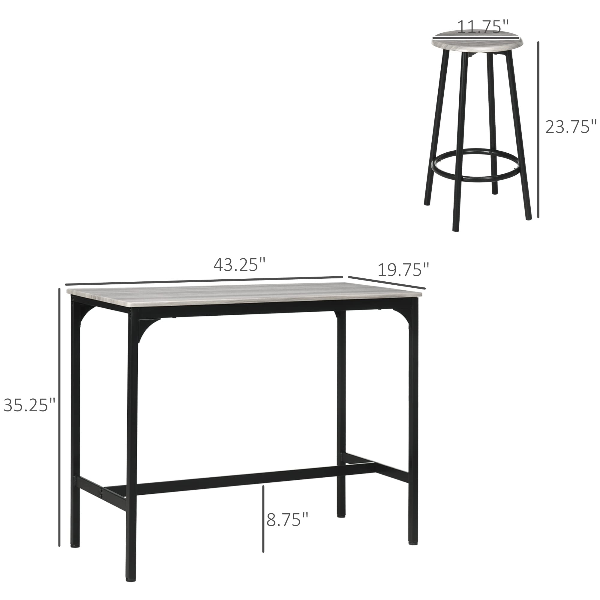 HOMCOM 5-Piece Counter Height Bar Table Set with 4 Stools, 43.25