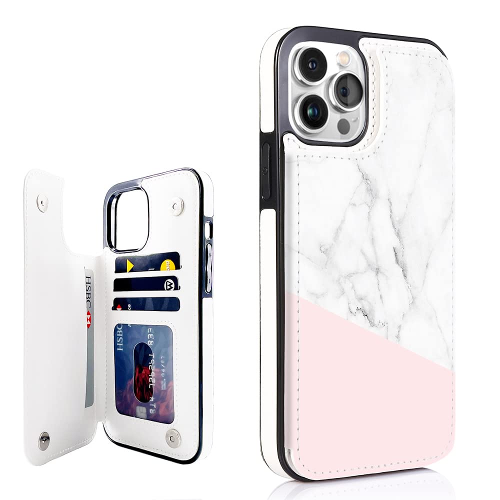 Obbii Pink Marble Flip Wallet Case for iPhone 13 Pro Max 6.7