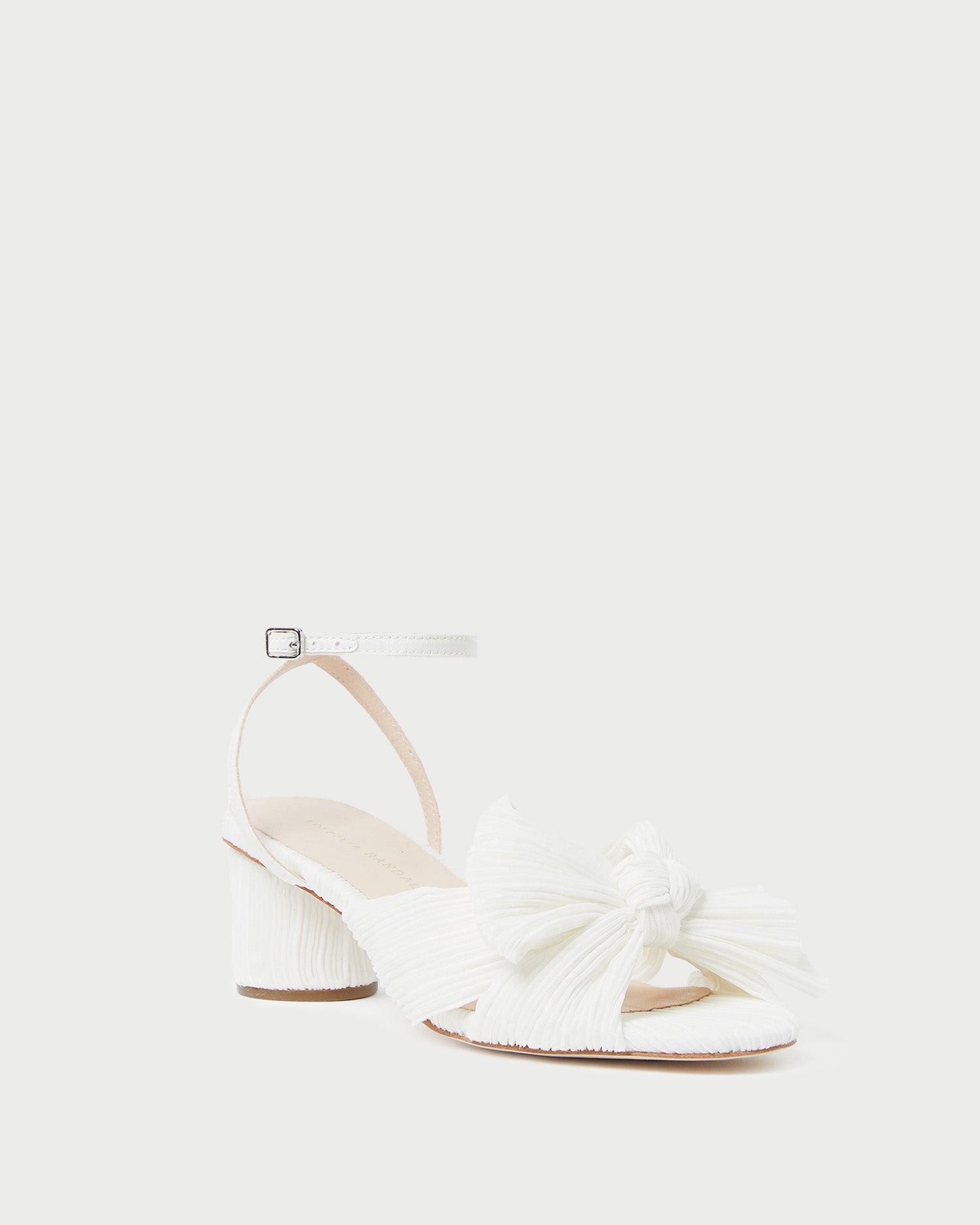 Dahlia White Pleated Bow Heel Sandals - Elegant Women's Dress Shoes for Weddings, Parties & Special Occasions