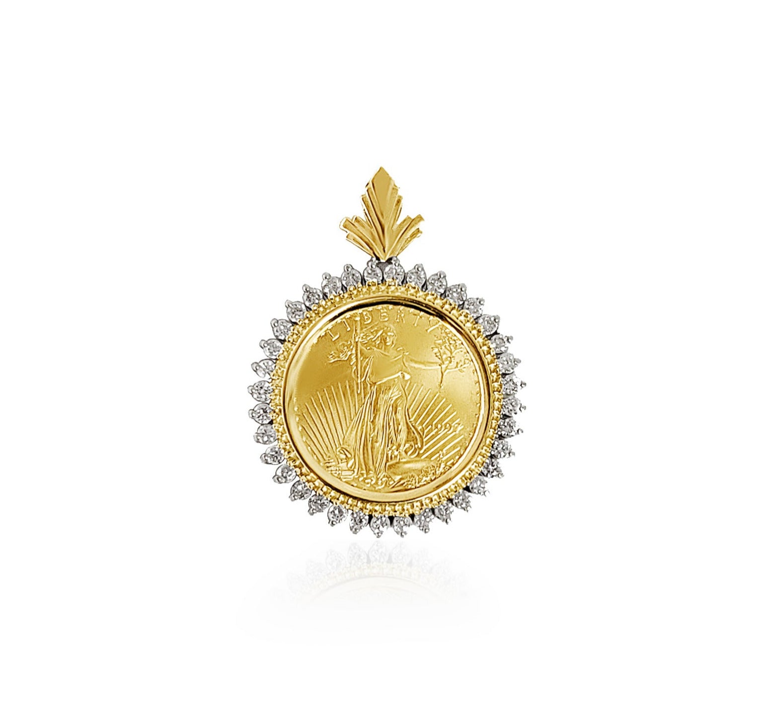 1/4 oz Fine Gold Lady Liberty Medallion with Diamond Halo Necklace - Elegant Jewelry Gift for Women, Perfect for Anniversaries, Birthdays & Special Occasions