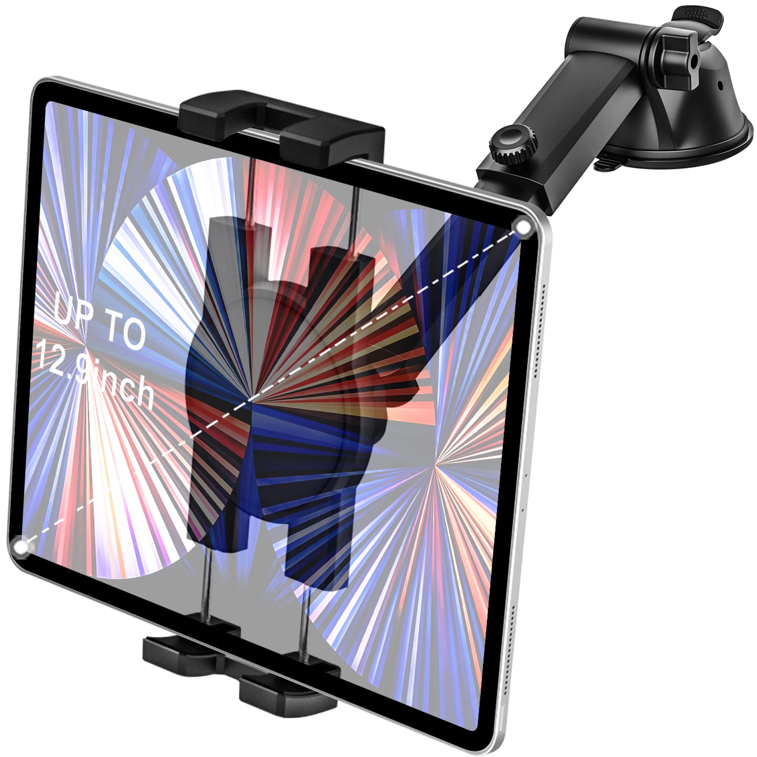 Woleyi Universal Car Dashboard & Windshield Tablet Holder - Adjustable Telescopic Arm Suction Cup Mount for iPad Pro/Air/Mini, Galaxy Tabs & 4.7-13