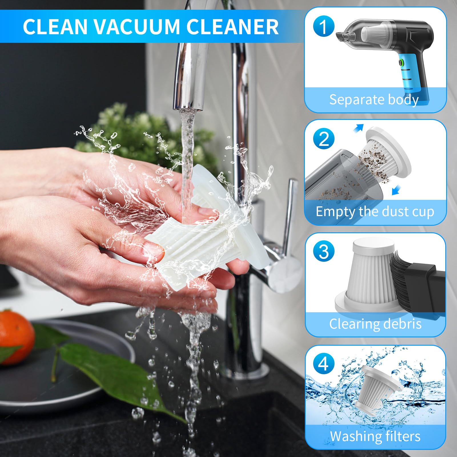 Cordless Car Vacuum 16000PA, 120W Handheld for Car & Home Cleaning