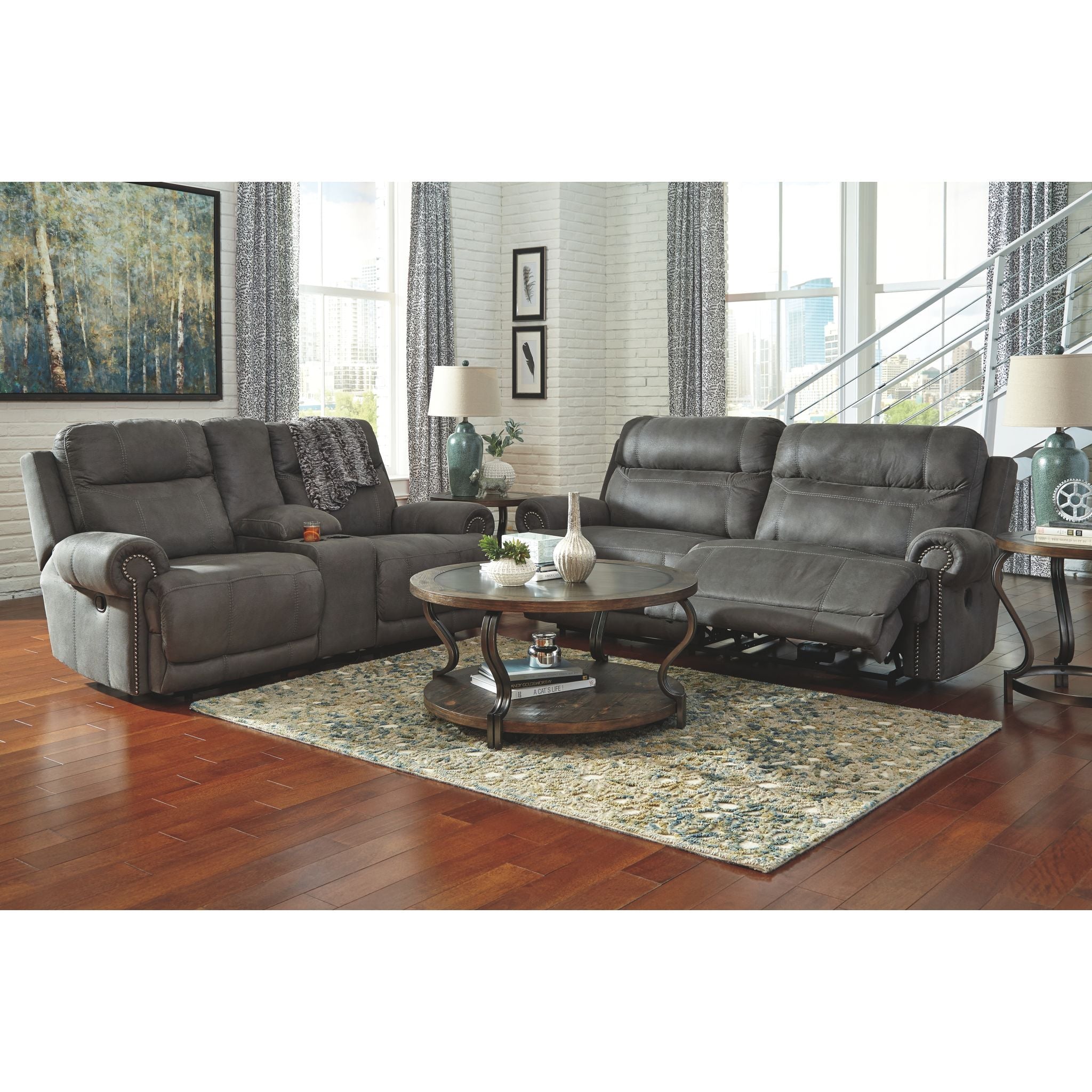Stylish Gray Austere Reclining Loveseat with Console - Perfect for Living Room, Home Theater & Small Space Relaxation