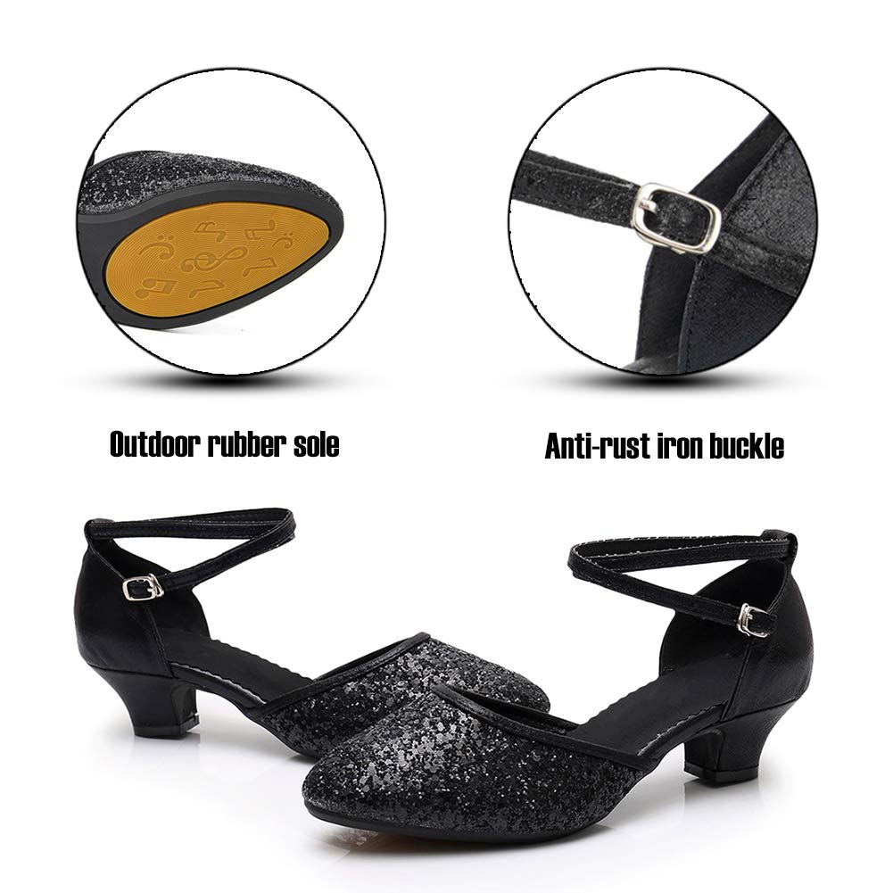 SWDZM Women's Glitter Latin Dance Shoes - Closed Toe Ballroom Salsa Heels for Competition & Party | Professional Dancewear for Performances & Social Events