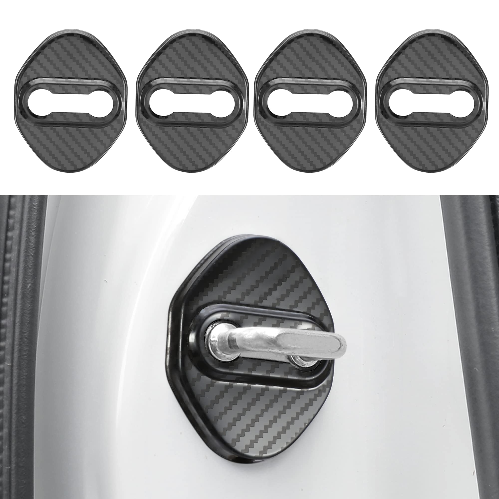 4pcs Stainless Steel Car Door Lock Latches Cover for Honda Accord Civic CR-V XR-V HR-V UR-V Odyssey Crosstour Pilot Vezel - Carbon Fiber Style Auto Accessories - Prevent Scratches & Theft for Daily Driving & Parking
