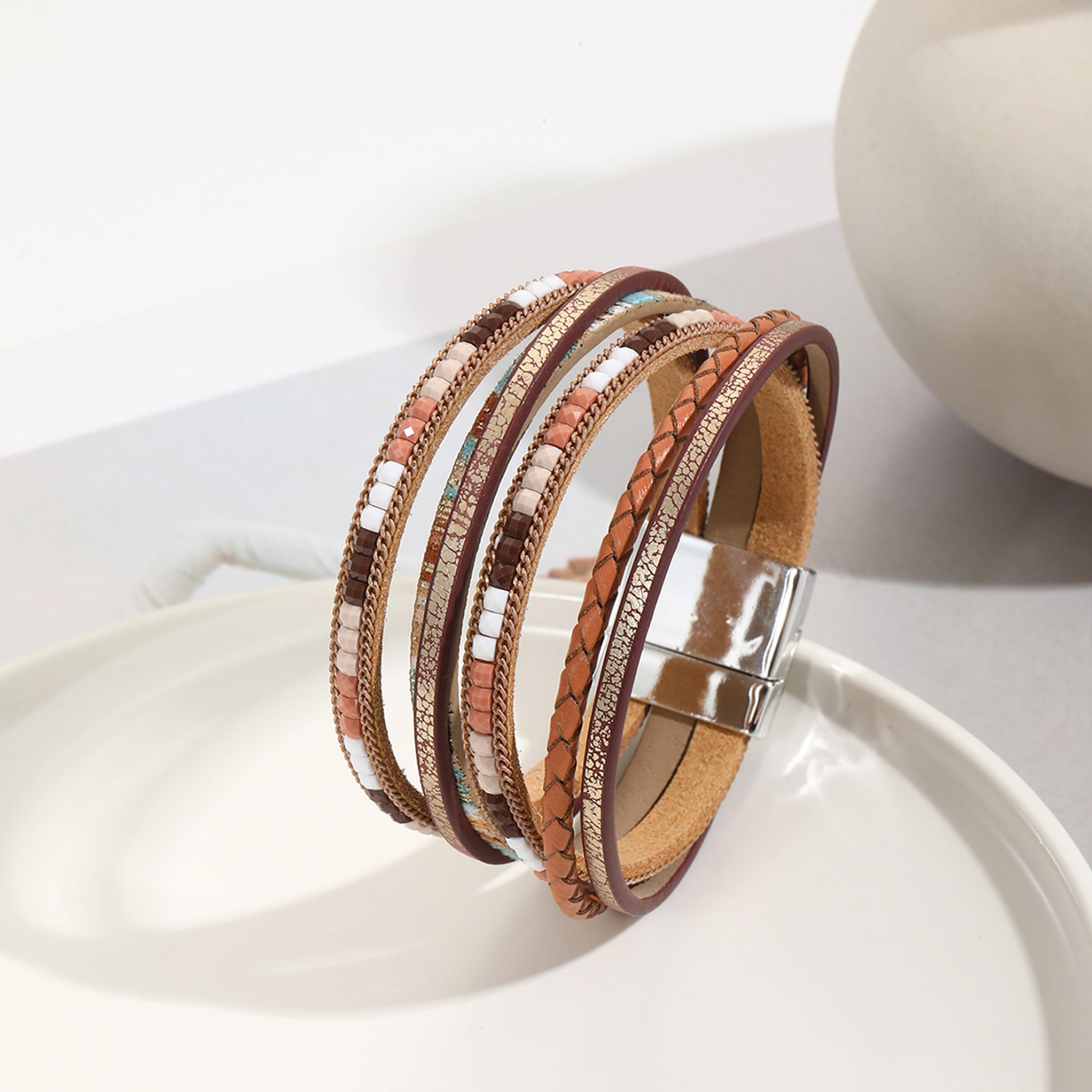 Trendy Blue Leather Wrap Bracelet for Women - Stackable Multi-Layer Cuff Western Jewelry | Perfect for Boho Outfits, Casual Wear & Festival Accessories