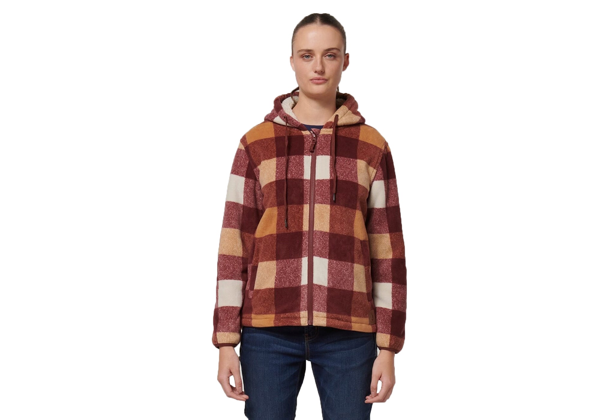 Hard Yakka Women's Heritage Check Hooded Jacket - Cozy Fleece Zoodie for Outdoor Activities & Casual Wear