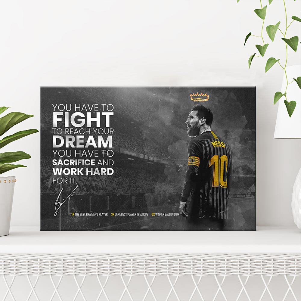 Lionel Messi Soccer Poster - Inspirational Football Quotes Canvas Wall Art for Bedroom, Office & Dorm Room Decor - Perfect Gift for Soccer Fans & Sports Lovers (Ideal for Game Room, Man Cave & Teen Boys' Room)