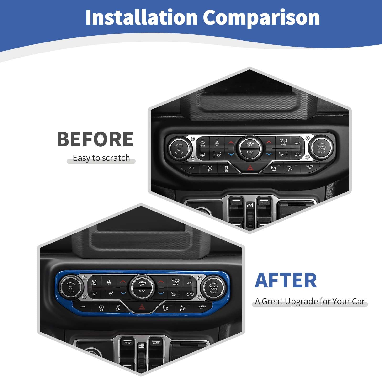 Blue RT-TCZ AC Switch Cover Trim Frame for Jeep Wrangler JL/JLU/Gladiator JT (2018-2023) - Interior Dash Accessories | Perfect for Off-Roading & Customization Upgrades