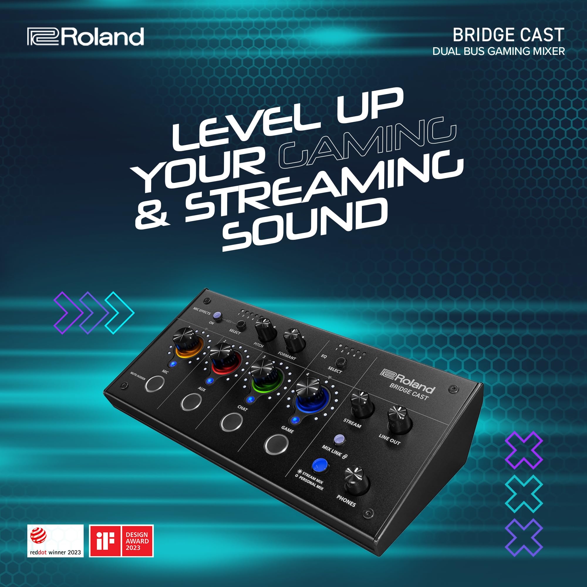 Roland BRIDGE CAST Dual Bus Gaming Mixer in Ice White - Professional Audio Streaming Interface & Mixer for Online Gamers & Content Creators | 32-Bit Hardware DSP | USB-C Windows/Mac Compatible | XLR Mic Input | Perfect for Twitch Streaming, Podcasting & Esports Tournaments