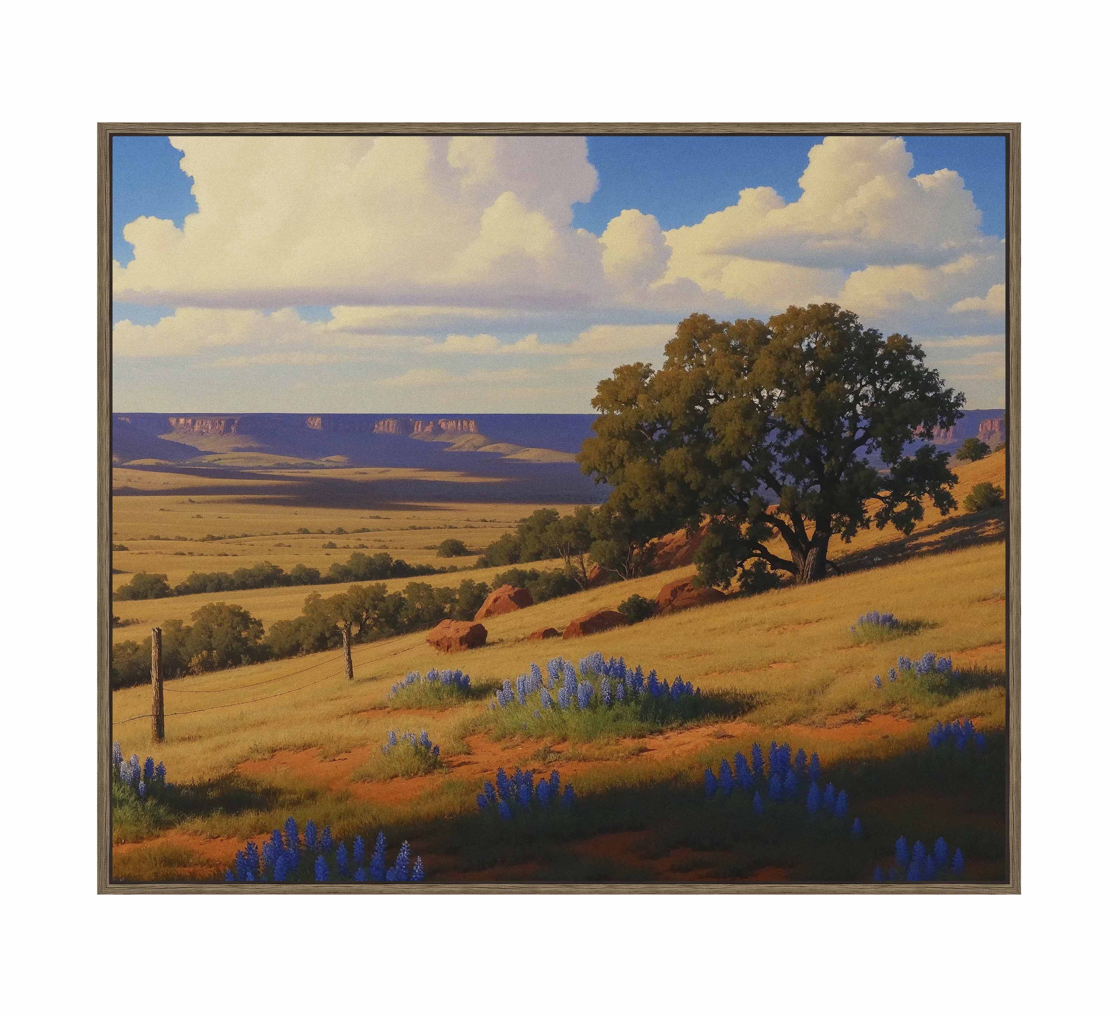 Bluebonnet Ranch Landscape Gallery Wrapped Canvas Wall Art - Perfect for Living Room, Bedroom & Office Decor