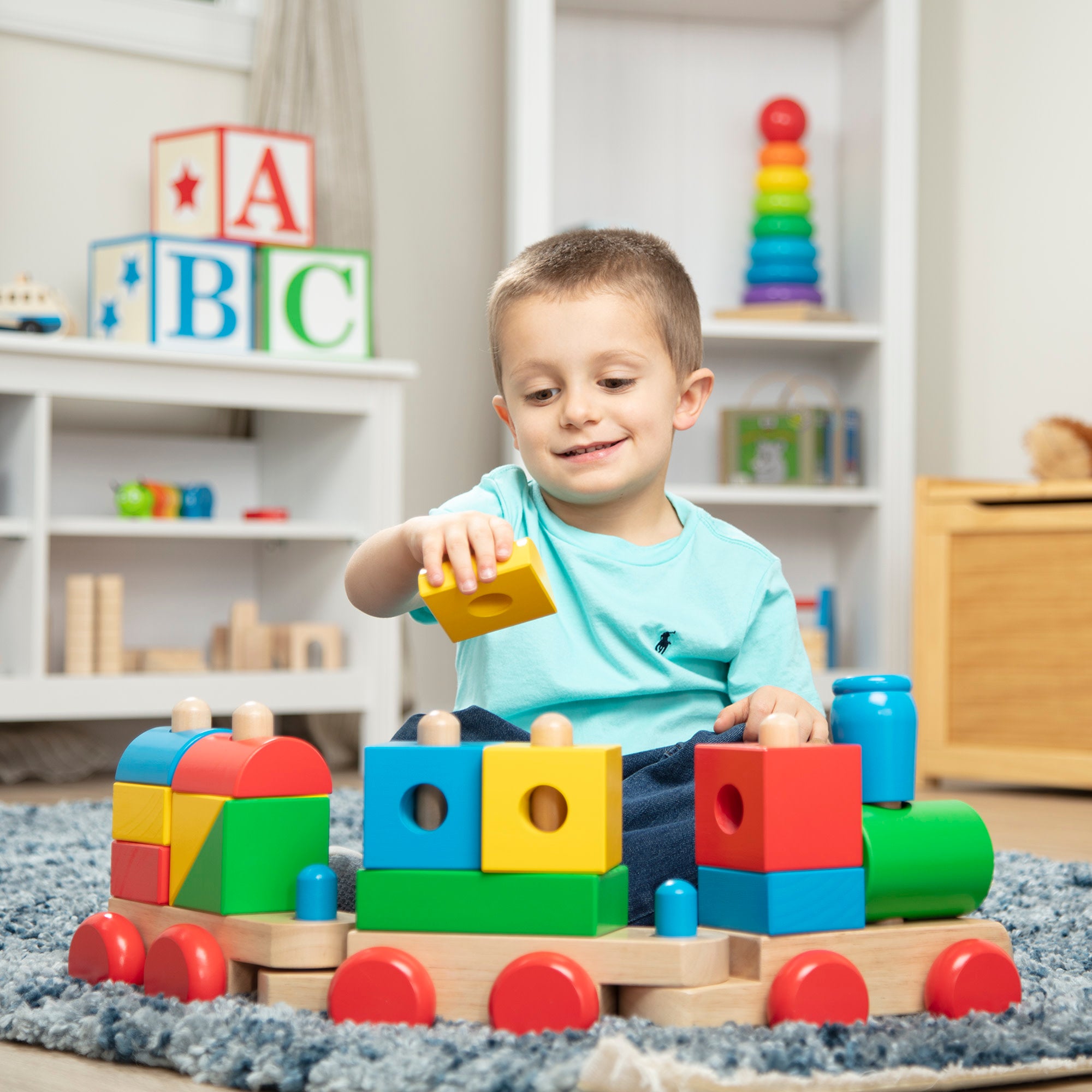 Jumbo Wooden Stacking Train Toy - Classic Wooden Train Set for Kids, Educational STEM Building Blocks - Perfect for Preschool Learning & Creative Playtime