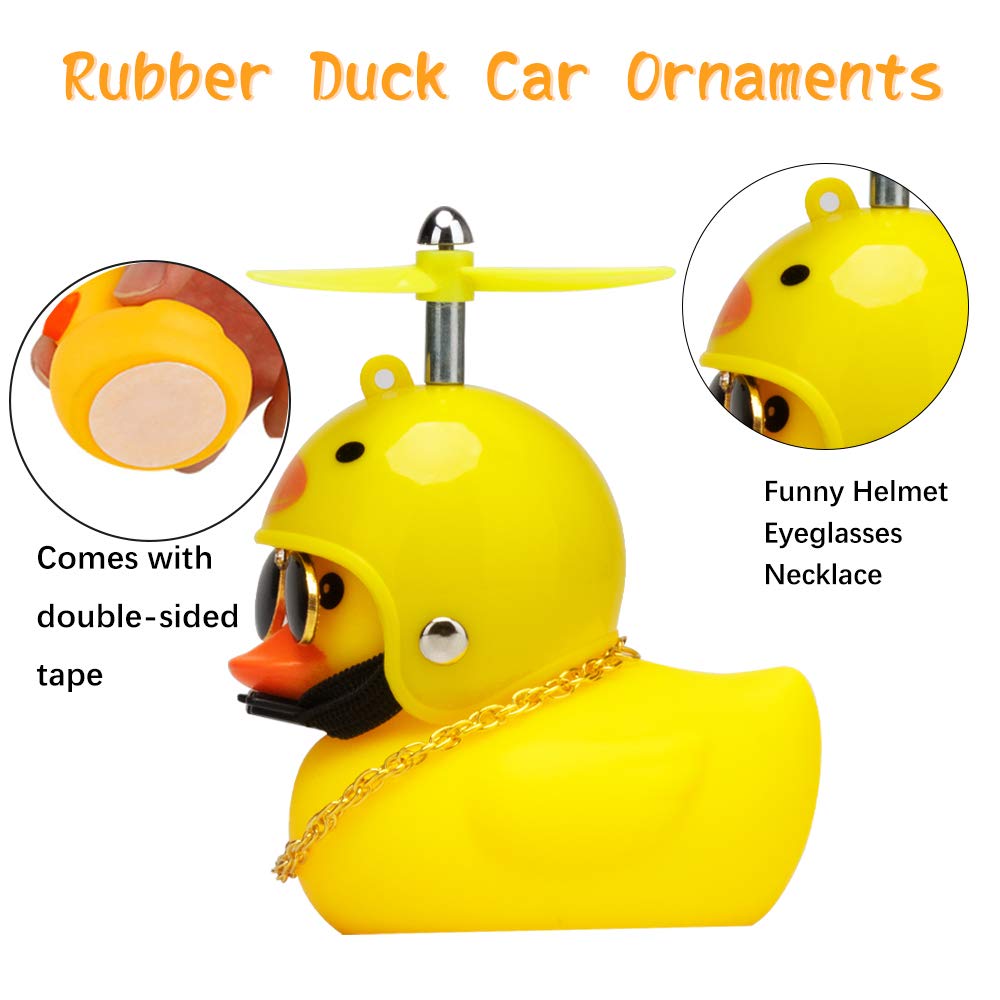 Wonuu 3-Pack Rubber Duck Car Dashboard Decorations - Fun Duck with Thruster Helmet, Sunglasses & Gold Chain - Cool Car Accessories for Dashboard Decoration, Gift Idea & Road Trip Fun