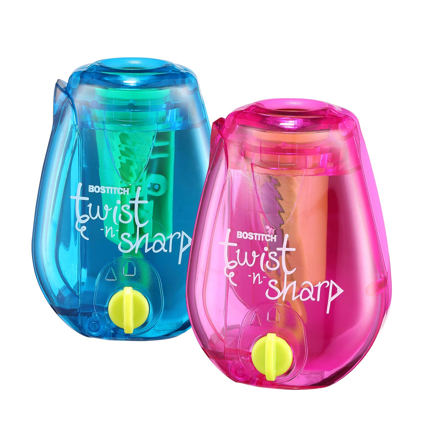 Bostitch Twist-n-Sharp Pencil Sharpener 2-Pack - Adjustable Hole for Kids & Colored Pencils, Assorted Colors (PS1-ADJ-2PK) - Perfect for School, Office & Art Projects