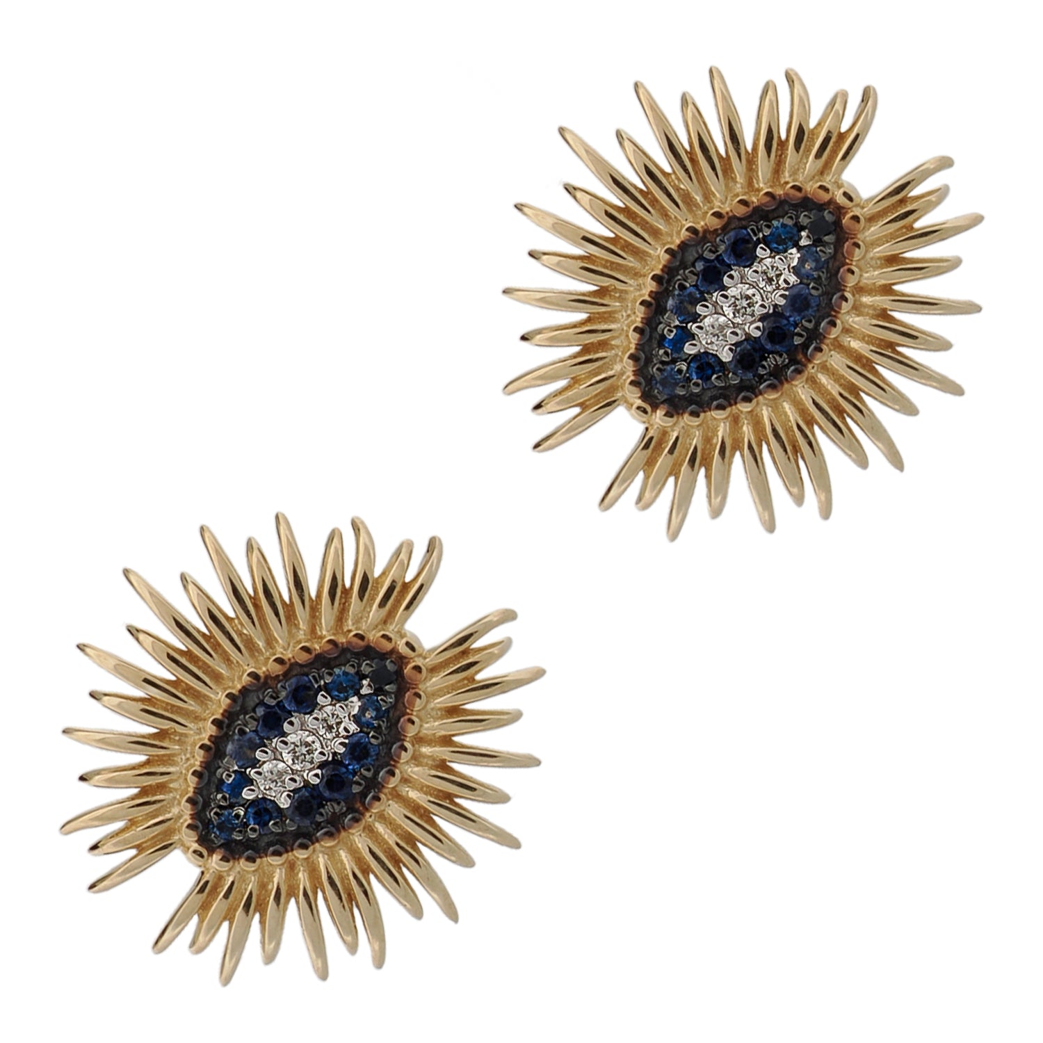 Evil Eye Stud Earrings for Women - Diamond & Sapphire Gold Spiritual Guardian Jewelry for Protection - Perfect for Gifts, Travel & Everyday Wear