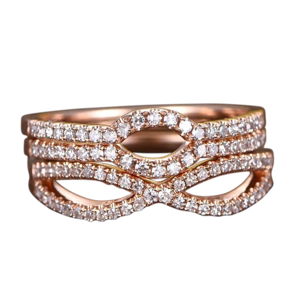 3-Piece Bridal Ring Set - Half Eternity Matching Band, Split Shank & Curved U Diamond Wedding Bands in 18k Gold Plating - Perfect for Engagement, Anniversary & Bridal Jewelry Gifts