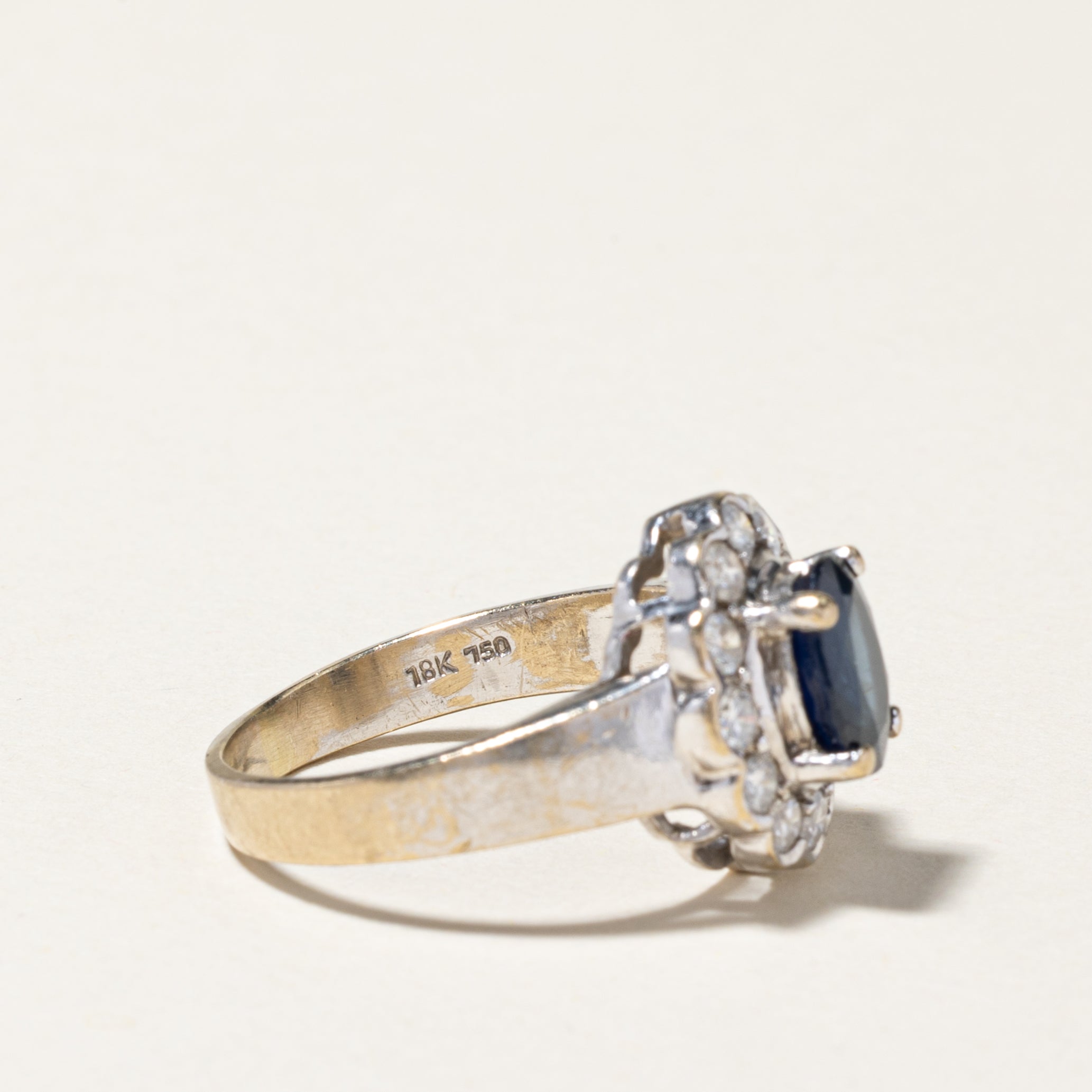 18K White Gold Halo Blue Sapphire & Diamond Engagement Ring - 1.35ct Sapphire & 0.48ctw Diamonds - Size 6.5 - Perfect for Wedding, Proposal & Anniversary Gifts