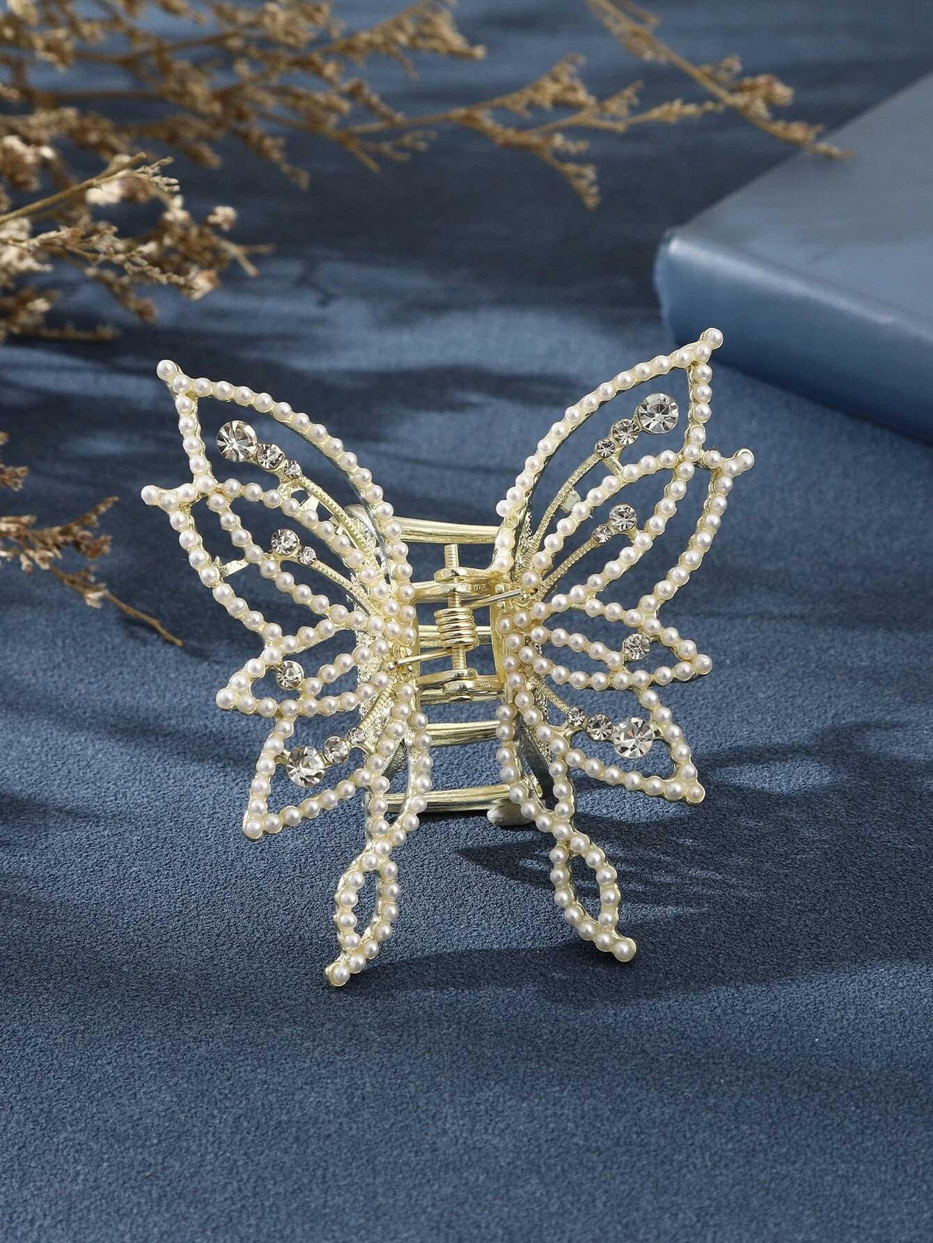 Trendy White Pearl Butterfly Metal Hair Claw Clip - Elegant Hair Accessory for Women & Girls - Perfect for Parties, Weddings & Everyday Use (Pack of 1)