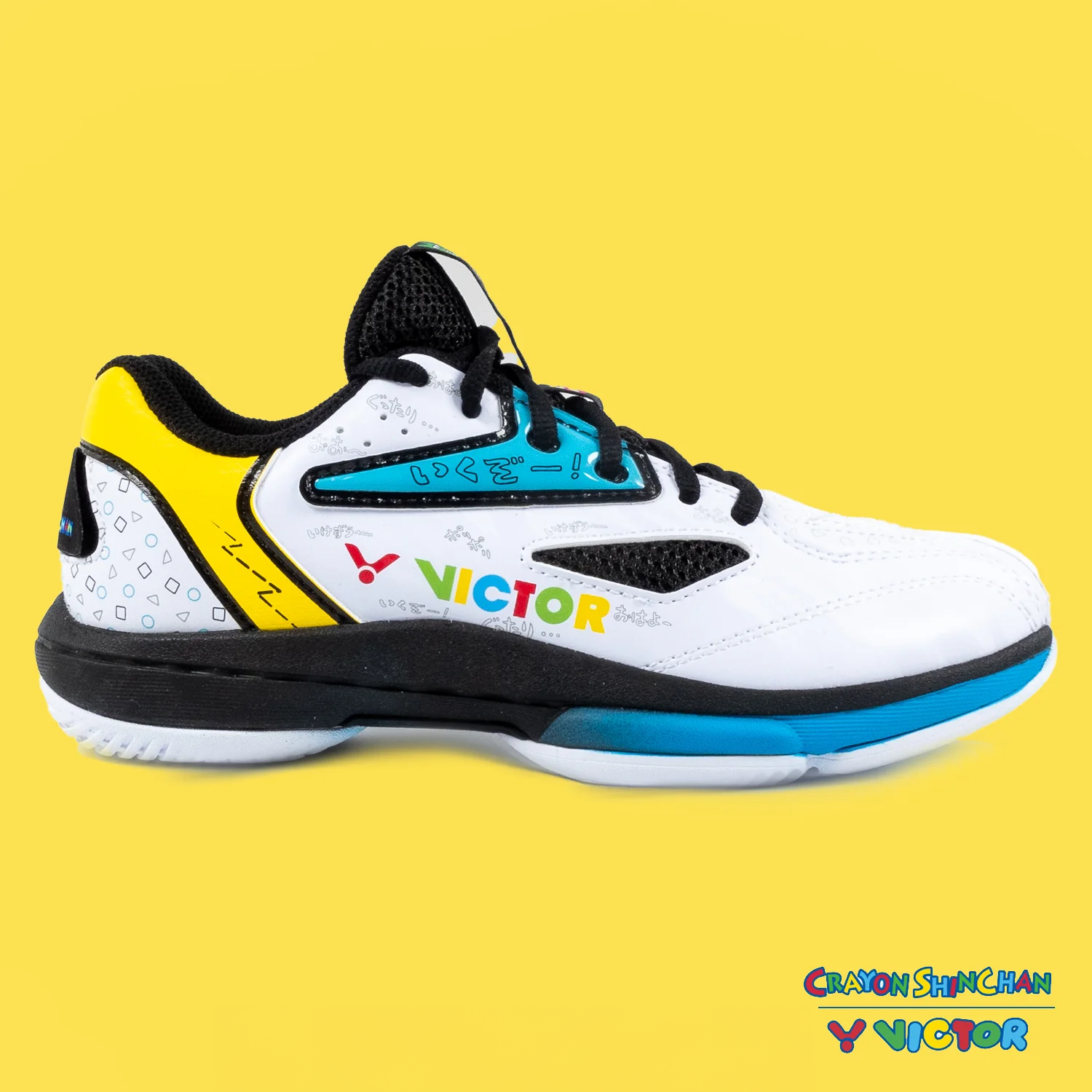 Victor x Crayon Shin-Chan Junior Court Shoes A39JRCS AC - White/Black Kids Sneakers for School, Sports & Casual Wear
