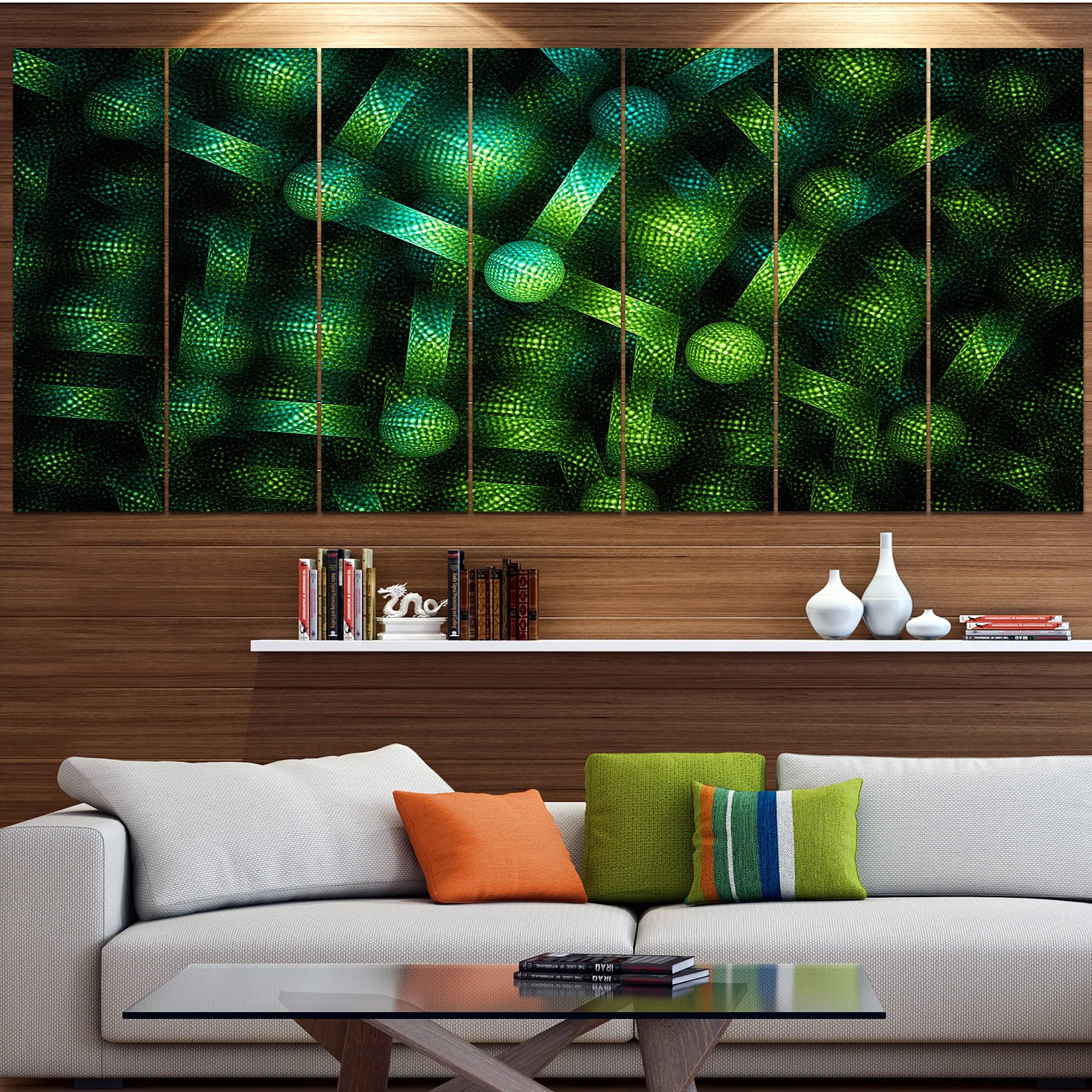 Abstract Wall Art Canvas - DESIGN ART 'Crystal Cell Green Steel Texture' Modern Painting 48x28 Inch 4-Panel Set for Living Room, Bedroom & Office Decor