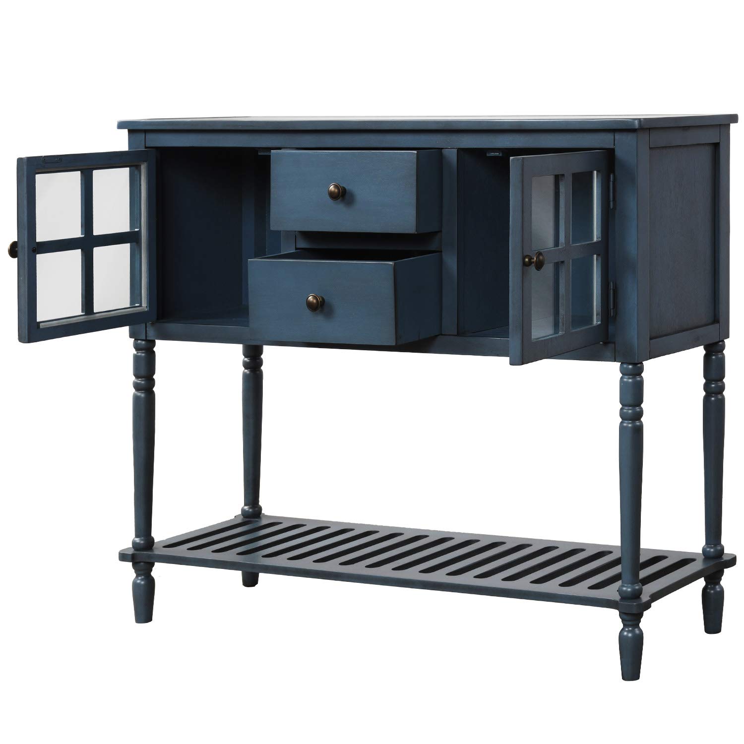 Rustic ZSQ Console Table - Entryway Buffet Cabinet & Sofa Table for Living Room, Dining Room | Antique Navy Finish | Perfect for Hallway Decor, Storage & Home Organization